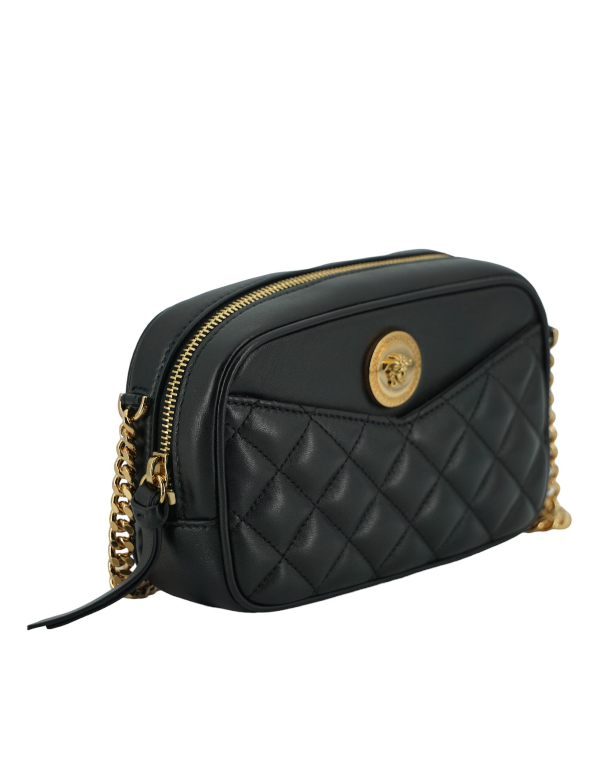 Versace Elegant Small Black Leather Crossbody Bag - Luksusmuotia Versace - Tutustu YVES JAVANNI® 