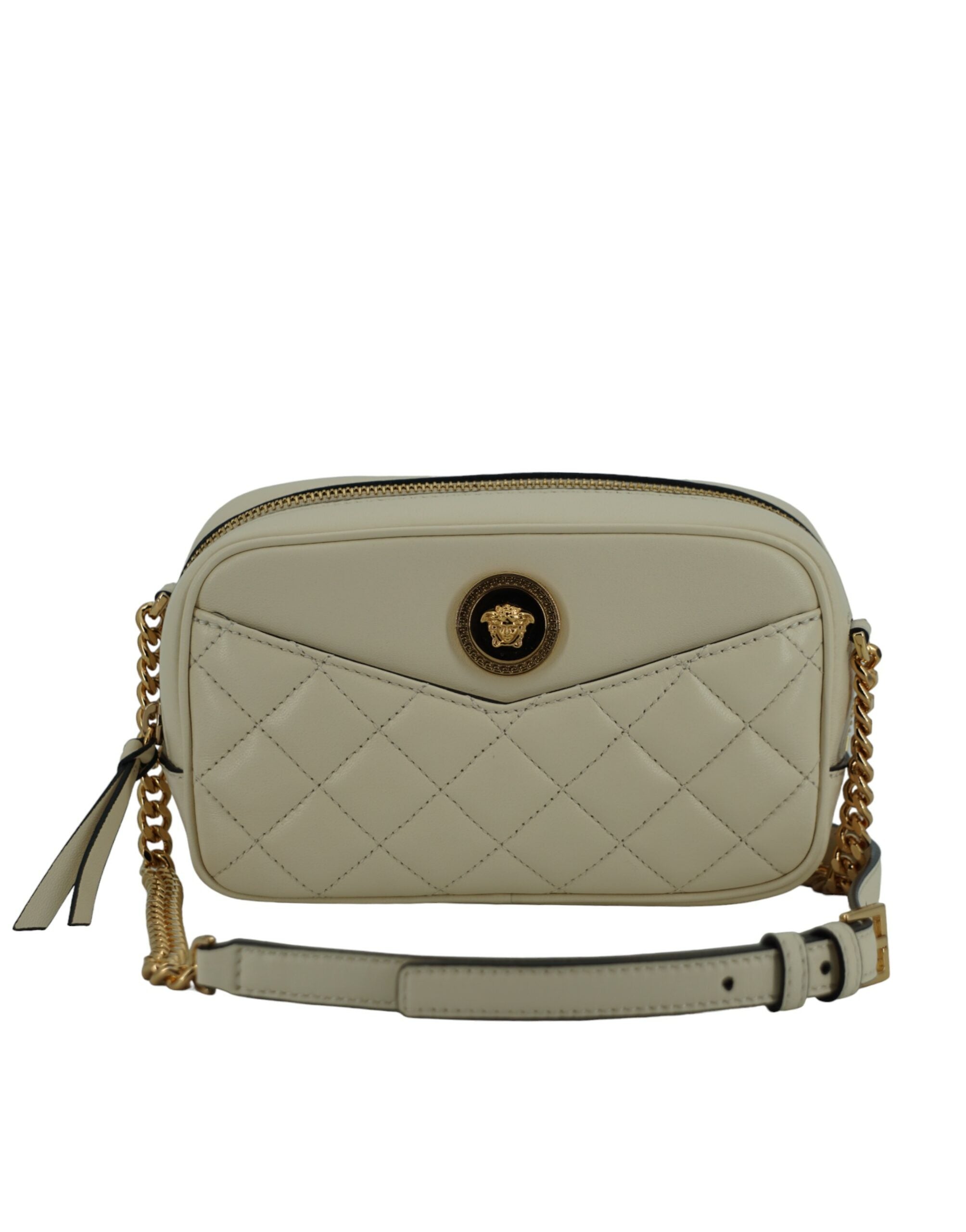 Versace Elegant White Lamb Leather Camera Bag - Luksusmuotia Versace - Tutustu YVES JAVANNI® 