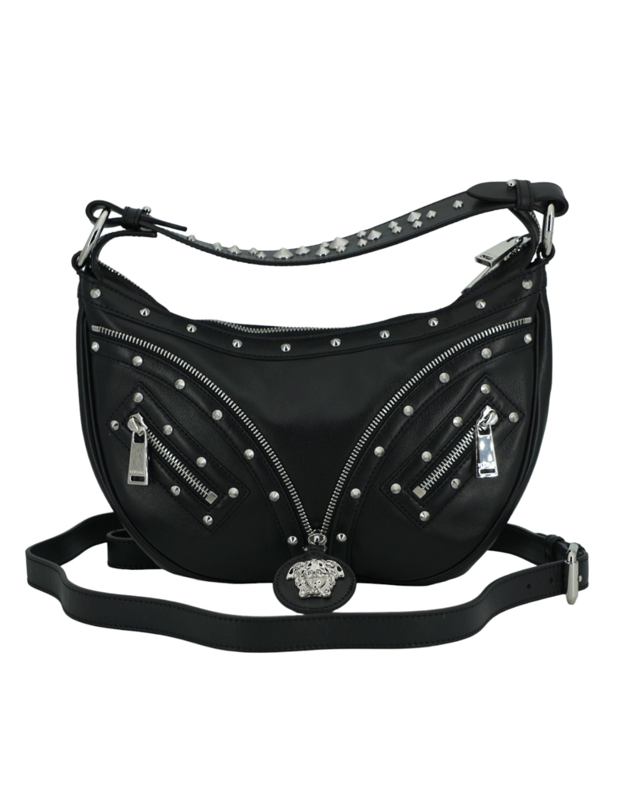 Versace Elegant Black Leather Hobo Shoulder Bag - Luksuslaukut ja asusteet Versace - Tutustu YVES JAVANNI® 