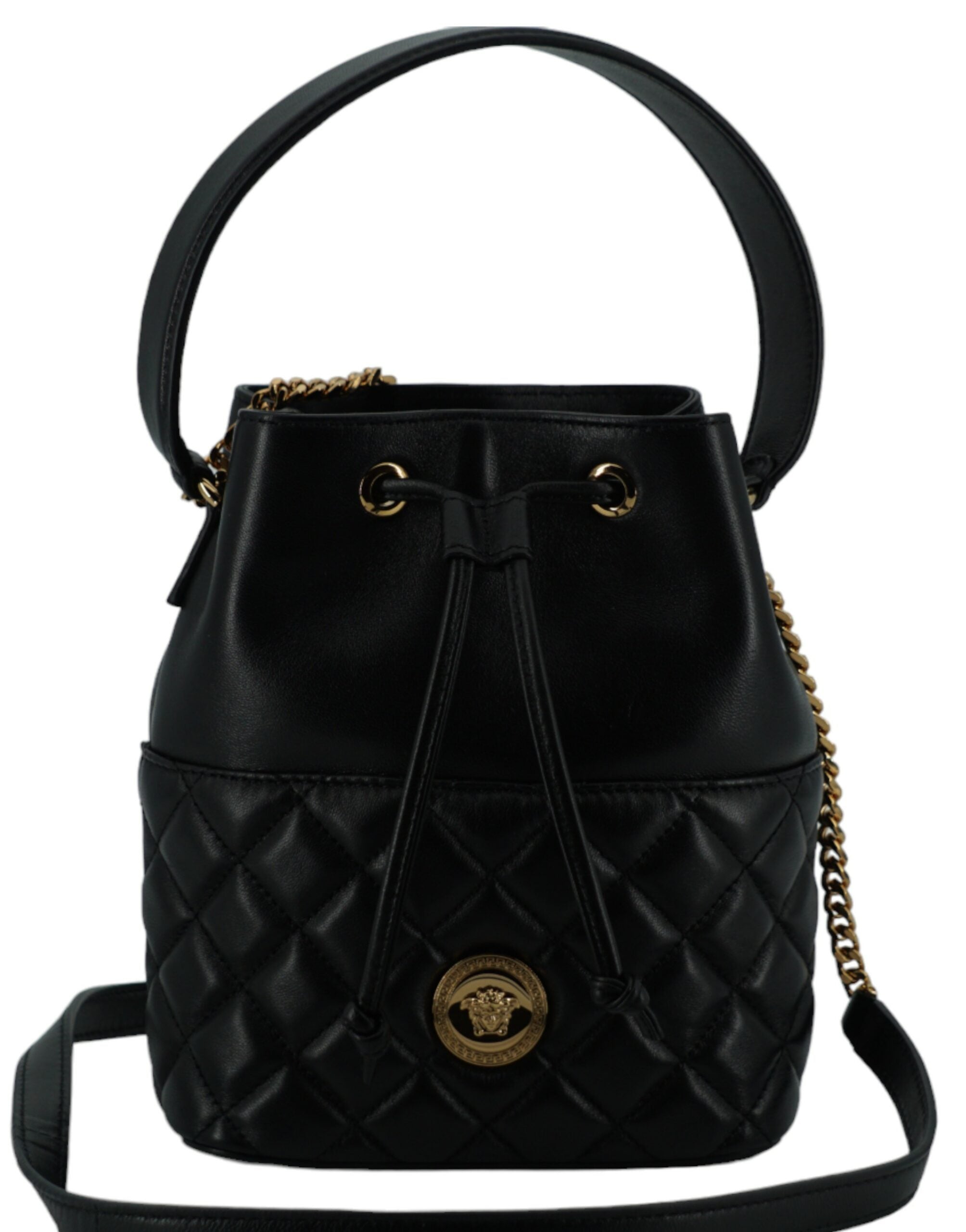 Versace Elegant Black Leather Bucket Shoulder Bag - Luksusmuotia Versace - Tutustu YVES JAVANNI® 