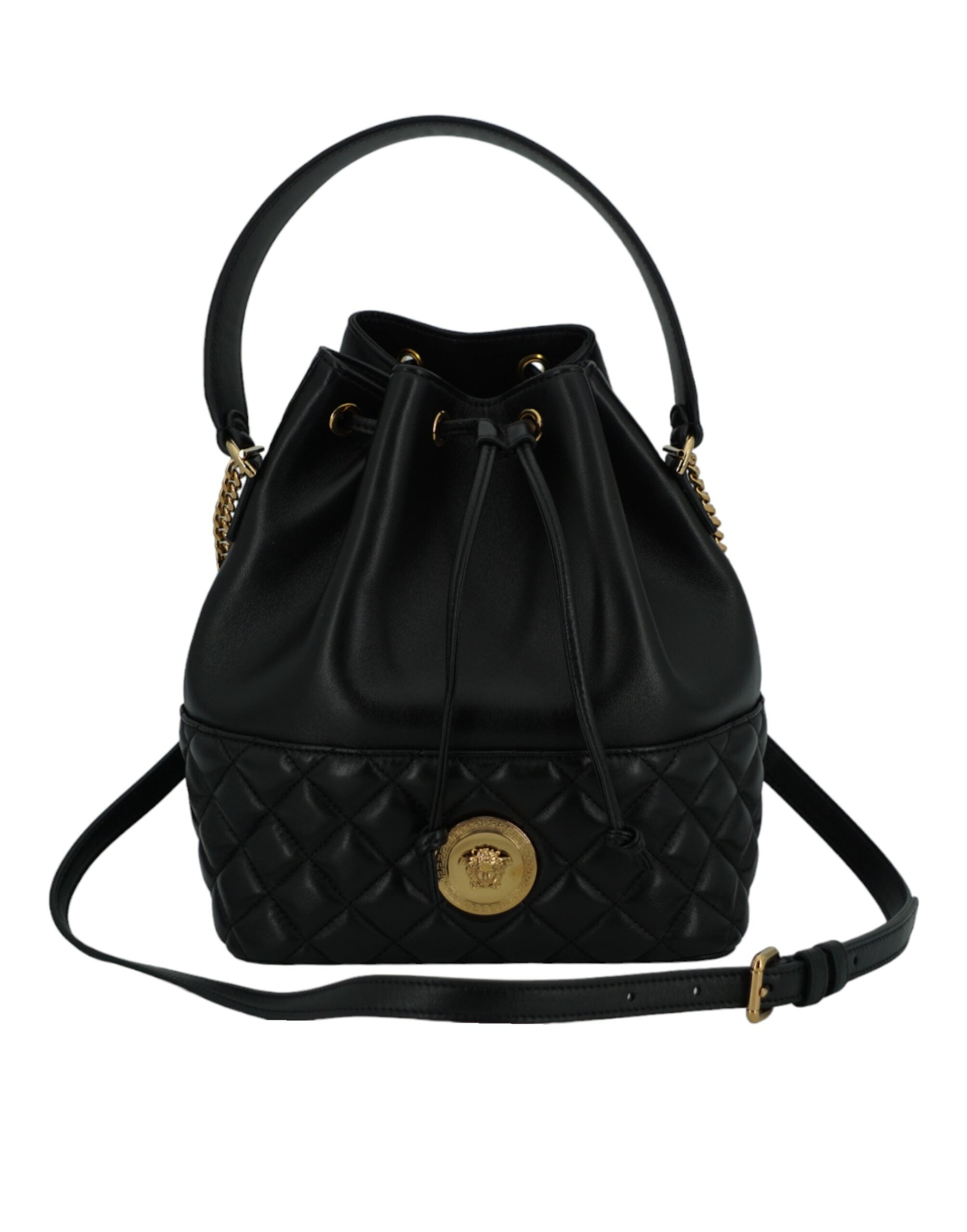 Versace Elegant Black Leather Medusa Bucket Shoulder Bag - Luxury from Versace - Shop at YVES JAVANNI