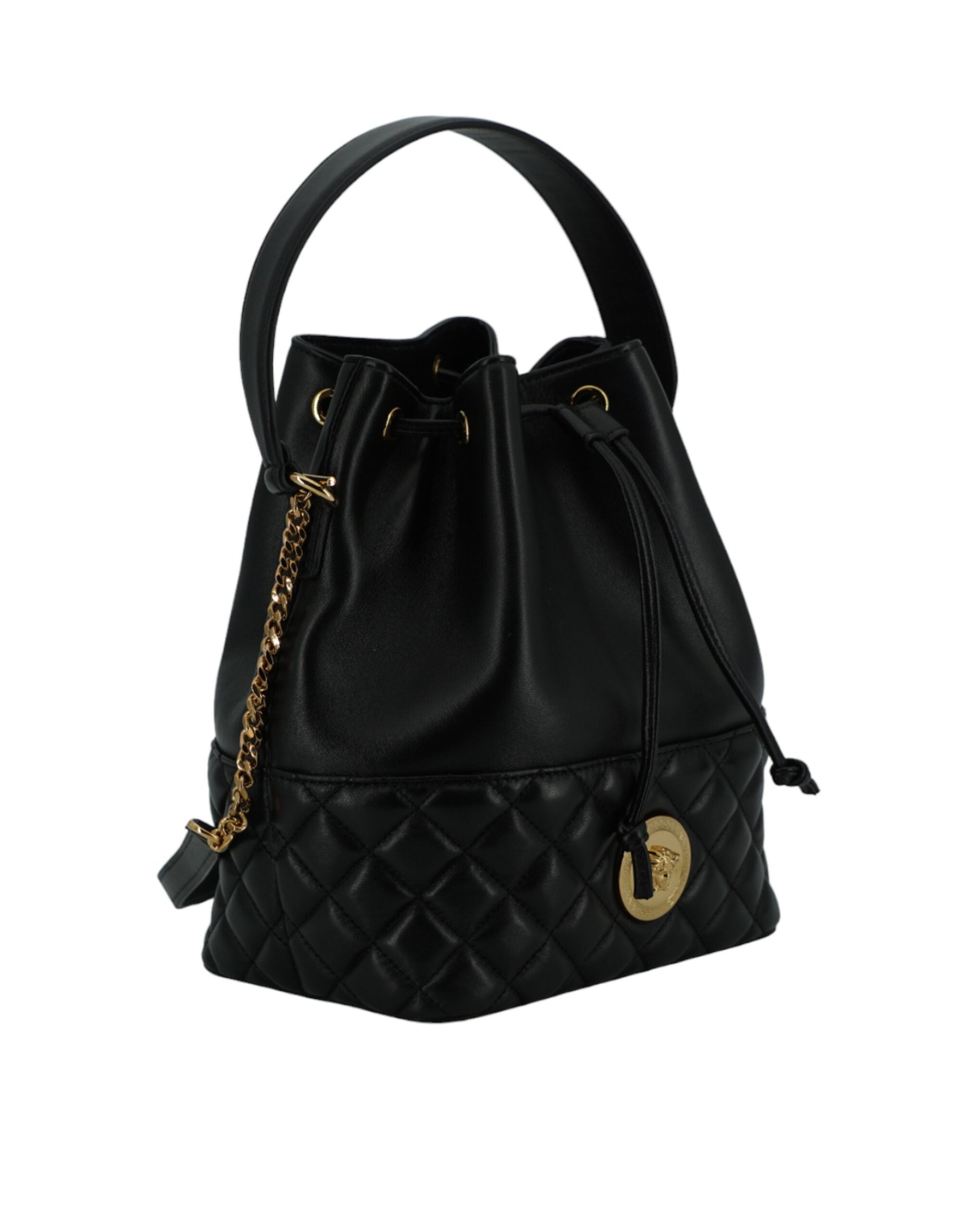 Versace Elegant Black Leather Medusa Bucket Shoulder Bag - Luxury from Versace - Shop at YVES JAVANNI