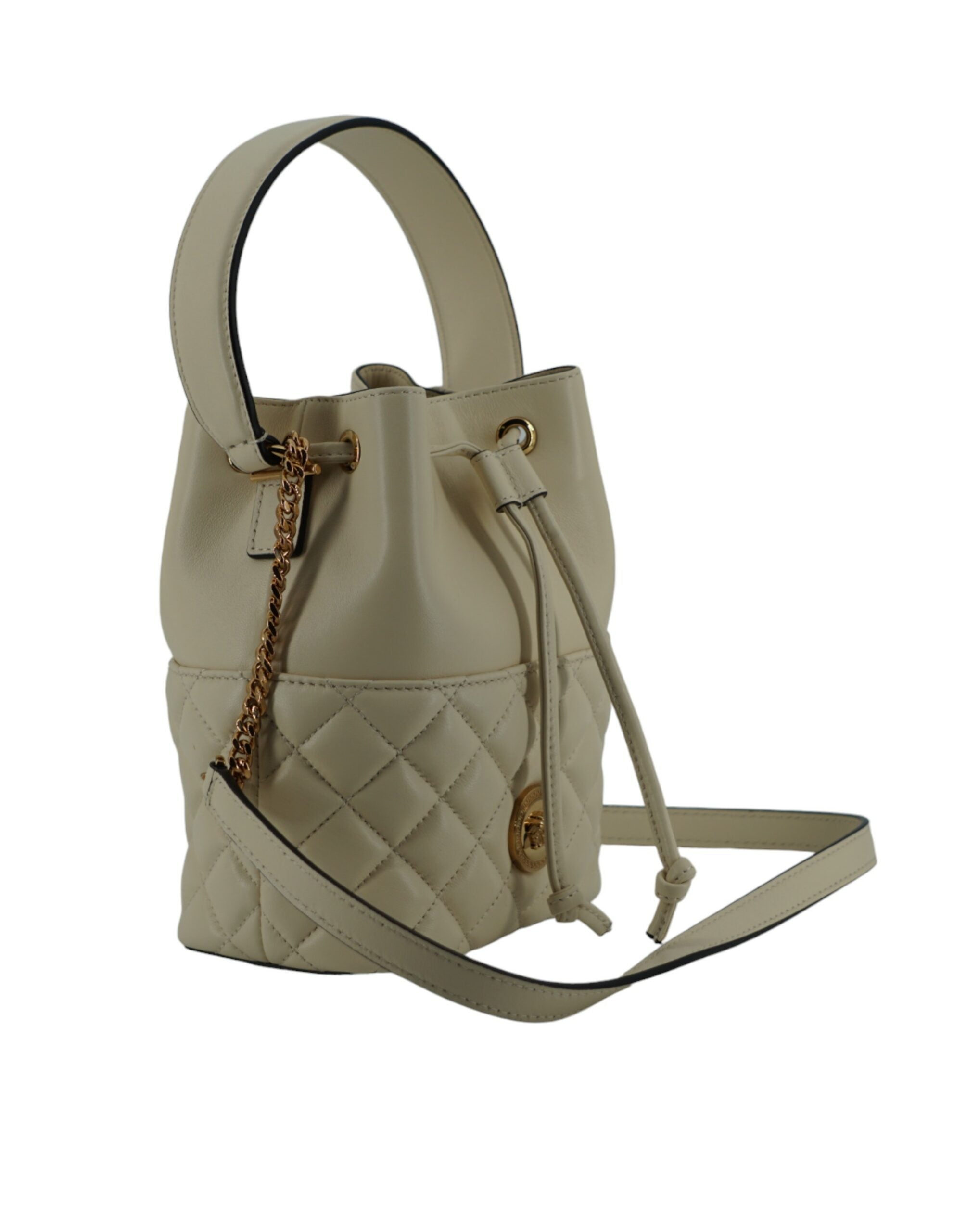 Versace Elegant Small White Leather Bucket Shoulder Bag - Luksusmuotia Versace - Tutustu YVES JAVANNI® 