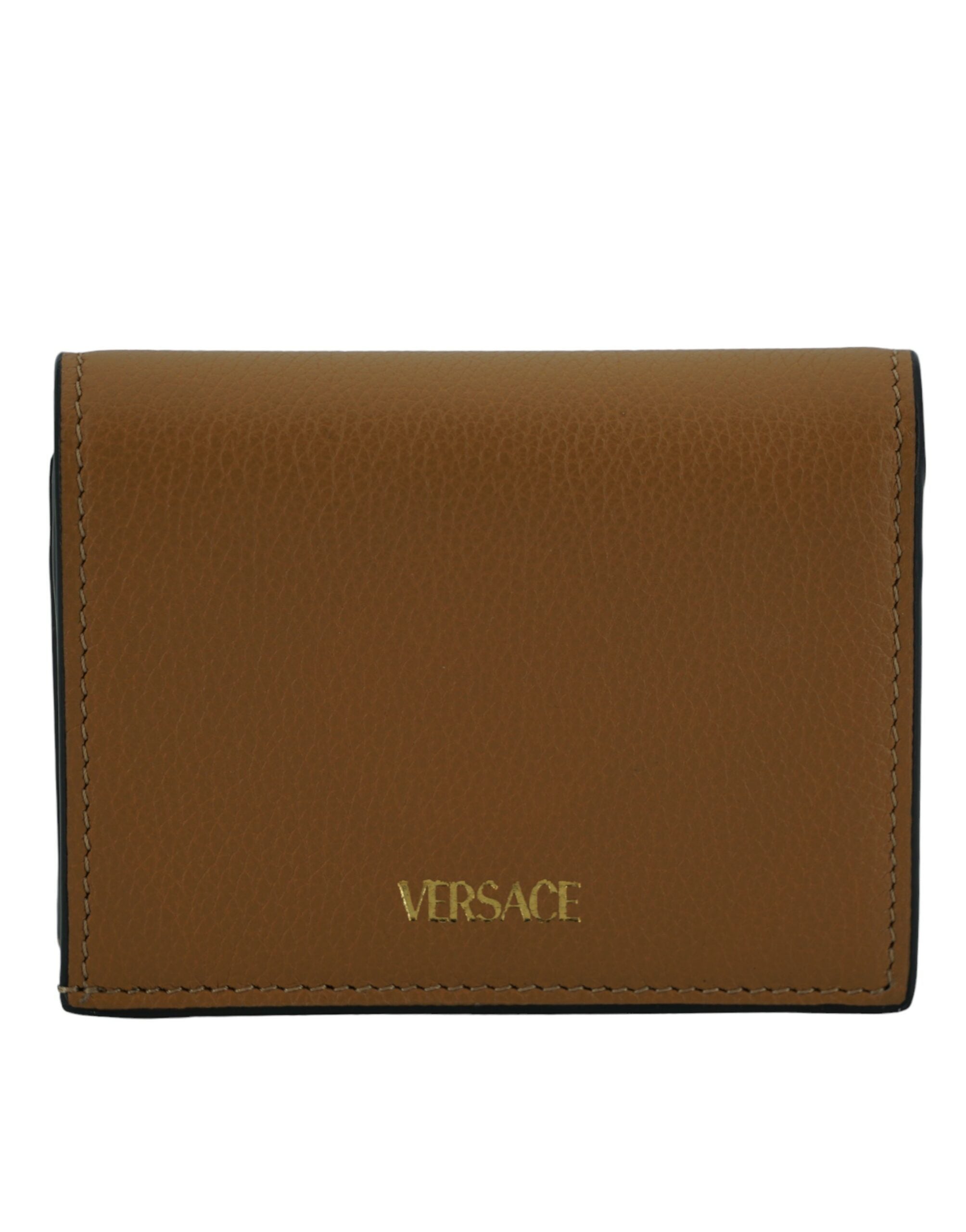 Versace Elegant Compact Leather Wallet in Brown - Luksusmuotia Versace - Tutustu YVES JAVANNI® 