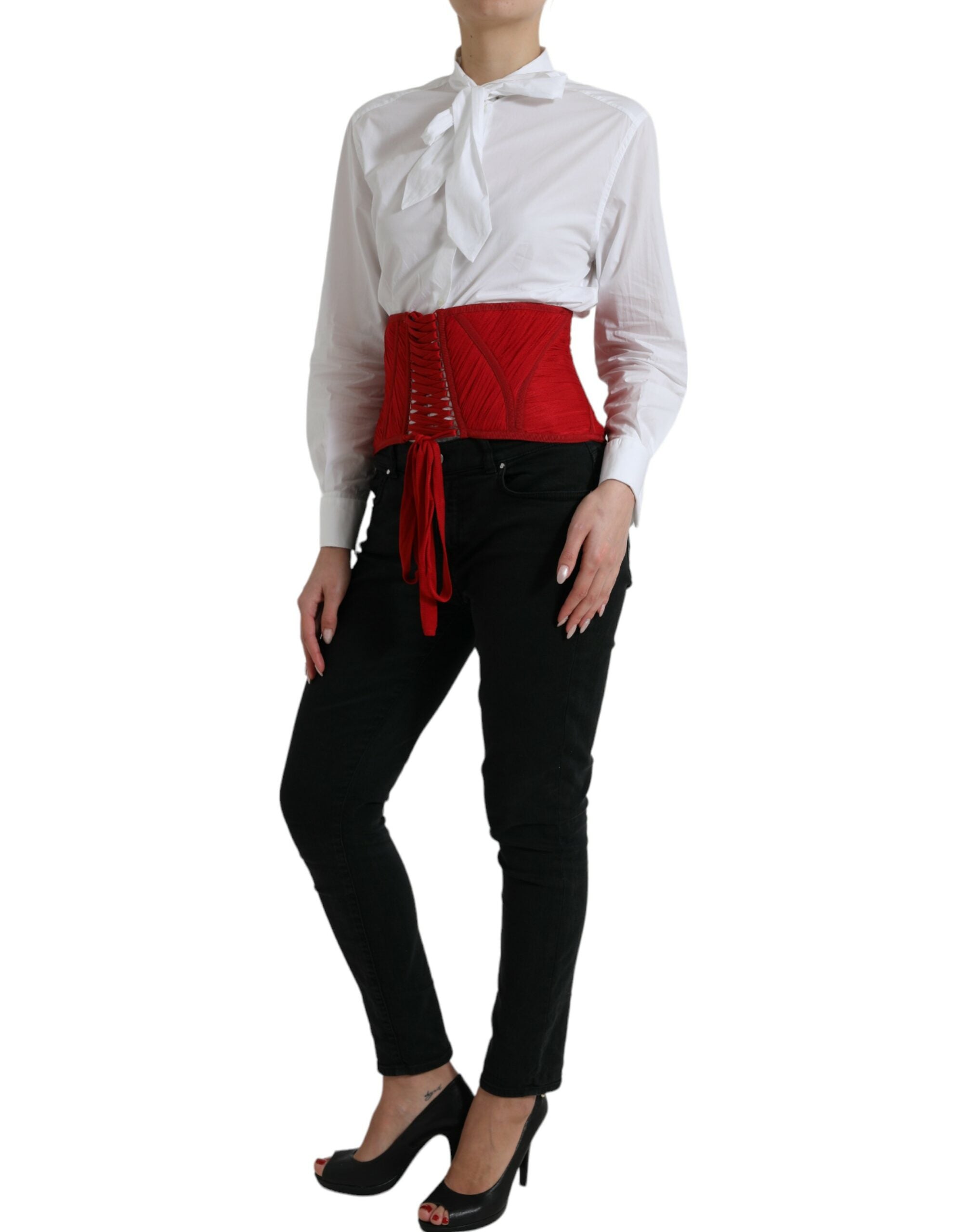 Dolce & Gabbana Silk Corset Waist Belt in Fiery Red - Luksuslaukut ja asusteet Dolce & Gabbana - Tutustu YVES JAVANNI® 