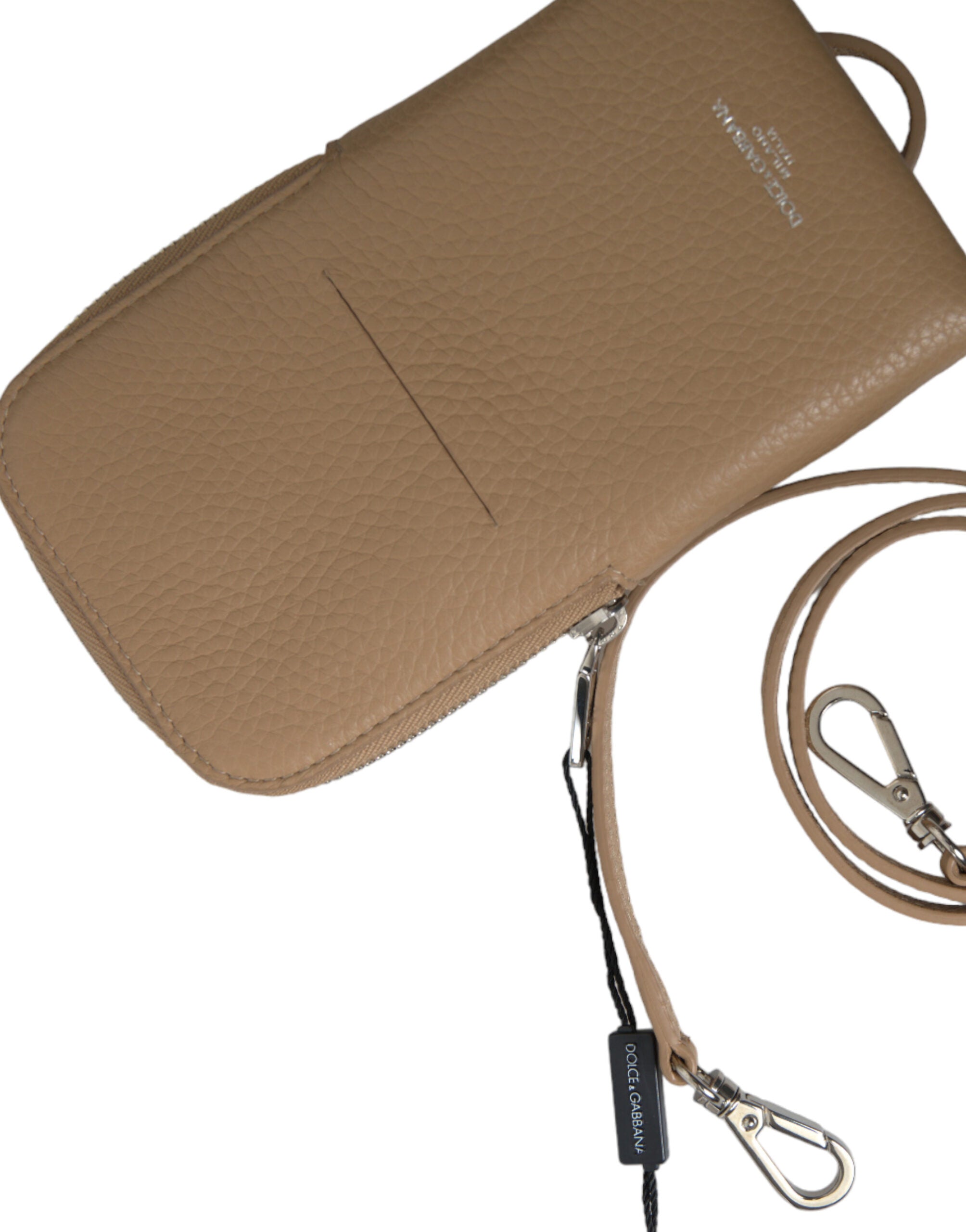 Dolce & Gabbana Elegant Beige Leather Crossbody Phone Bag - Luksusmuotia Dolce & Gabbana - Tutustu YVES JAVANNI® 