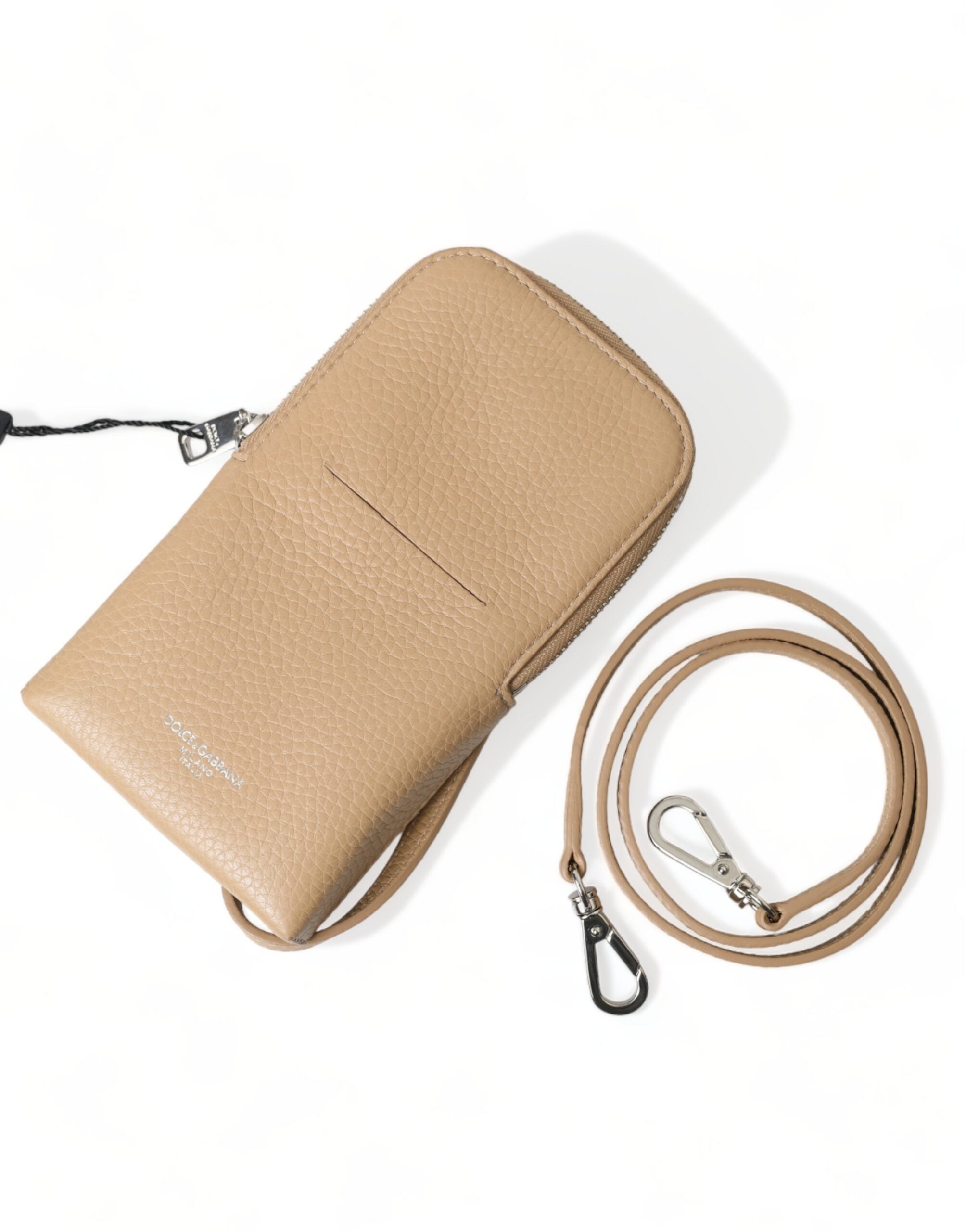 Dolce & Gabbana Elegant Beige Leather Crossbody Phone Bag - Luksusmuotia Dolce & Gabbana - Tutustu YVES JAVANNI® 