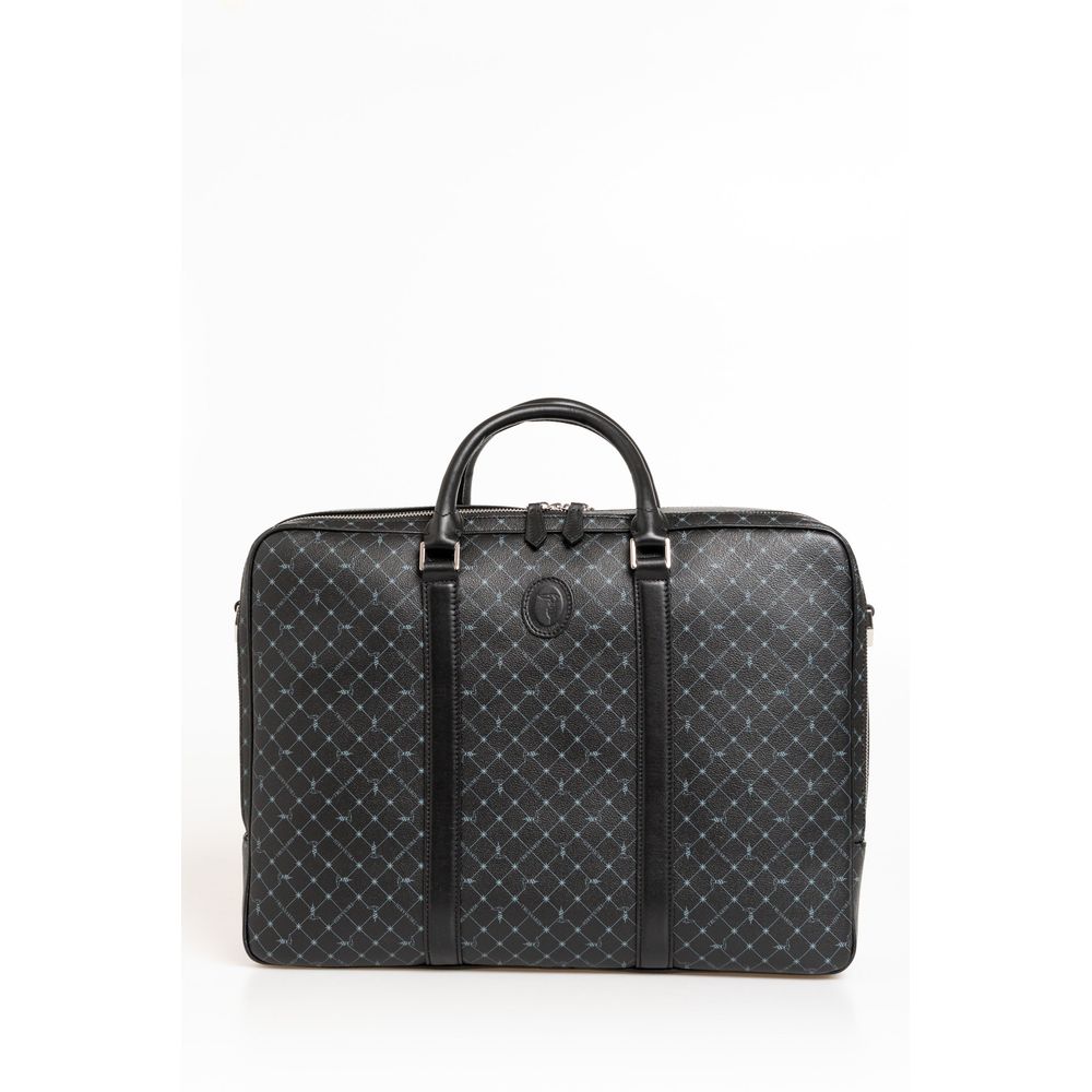 Trussardi Elegant Black Leather Briefcase with Shoulder Strap - Luxury from Trussardi - Shop at YVES JAVANNI