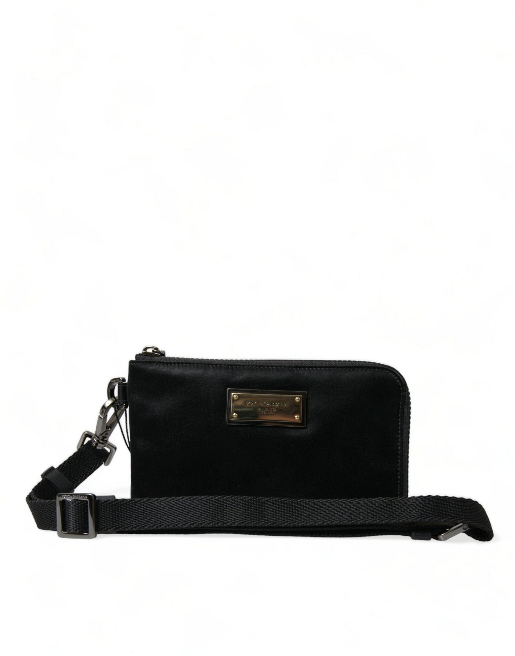 Dolce & Gabbana Elegant Black Nylon Leather Pouch with Silver Details - Luksusmuotia Dolce & Gabbana - Tutustu YVES JAVANNI® 