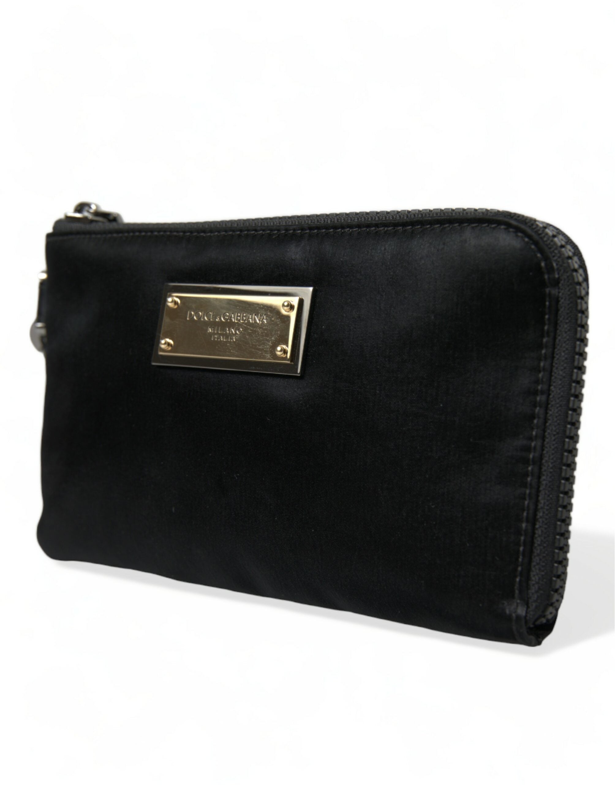 Dolce & Gabbana Elegant Black Nylon Leather Pouch with Silver Details - Luksusmuotia Dolce & Gabbana - Tutustu YVES JAVANNI® 