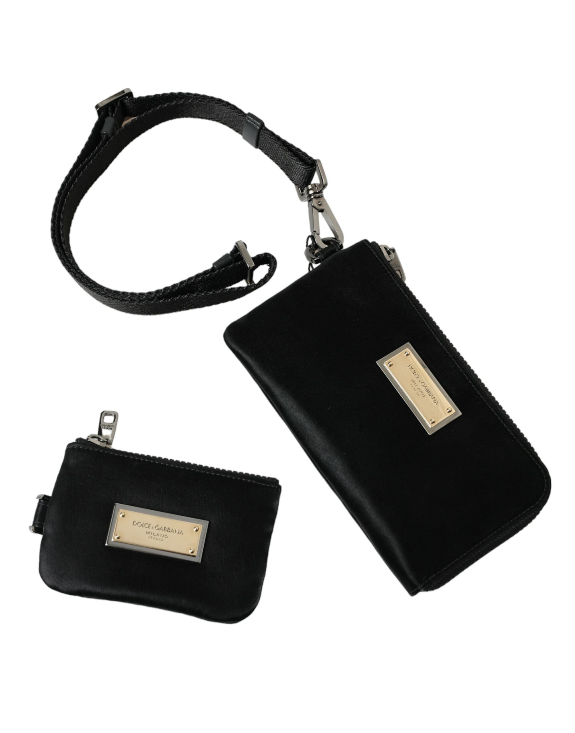 Dolce & Gabbana Elegant Black Nylon Leather Pouch with Silver Details - Luksusmuotia Dolce & Gabbana - Tutustu YVES JAVANNI® 