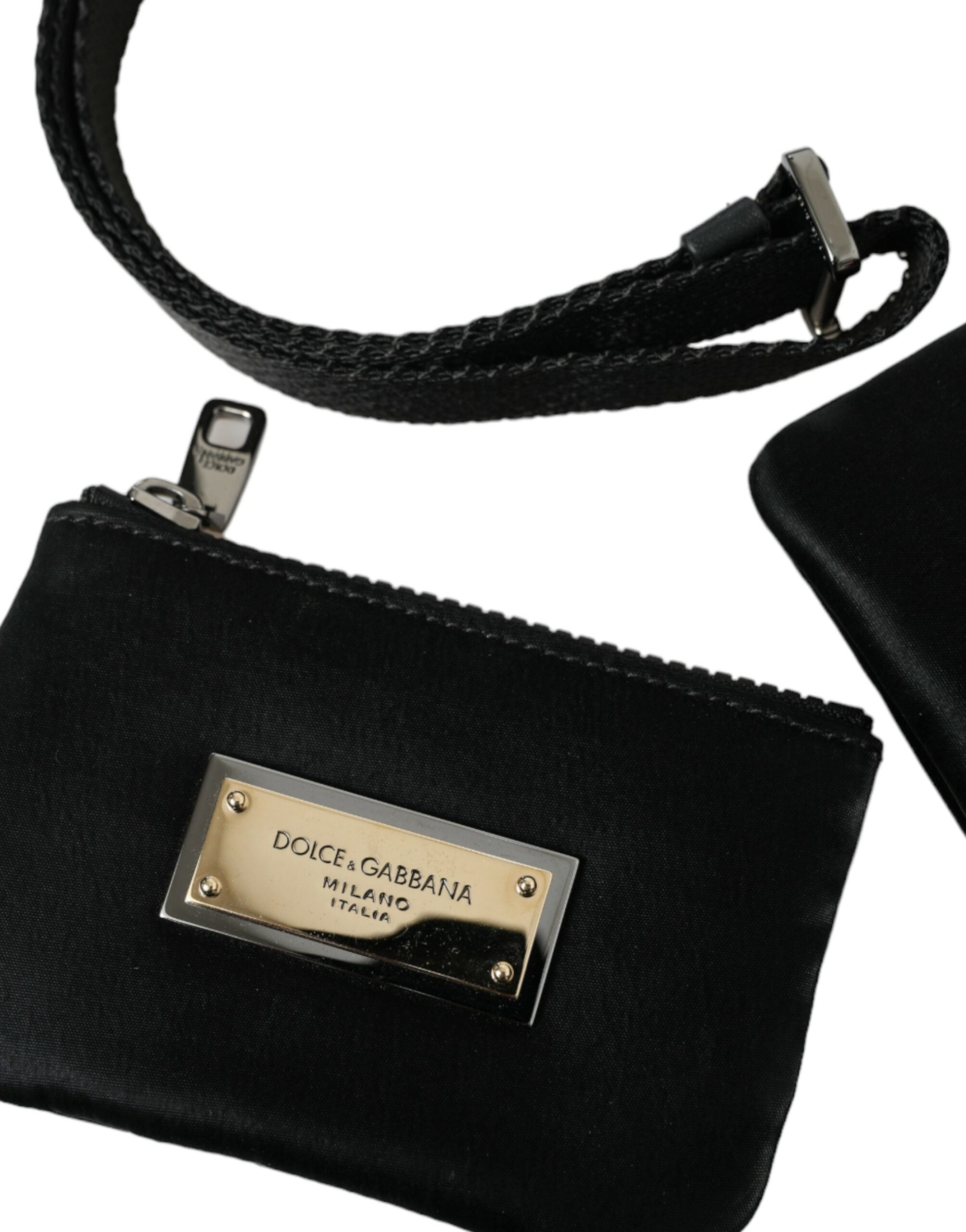 Dolce & Gabbana Elegant Black Nylon Leather Pouch with Silver Details - Luksusmuotia Dolce & Gabbana - Tutustu YVES JAVANNI® 