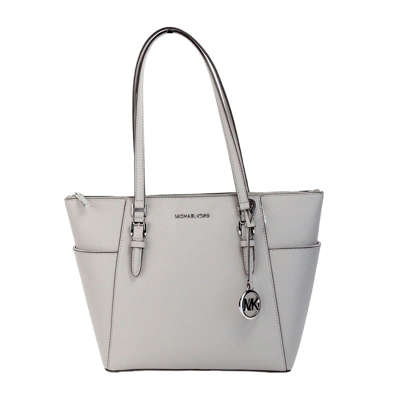 Michael Kors Charlotte Pearl Grey Large Leather Top Zip Tote Bag Purse - Luksusmuotia Michael Kors - Tutustu YVES JAVANNI® 