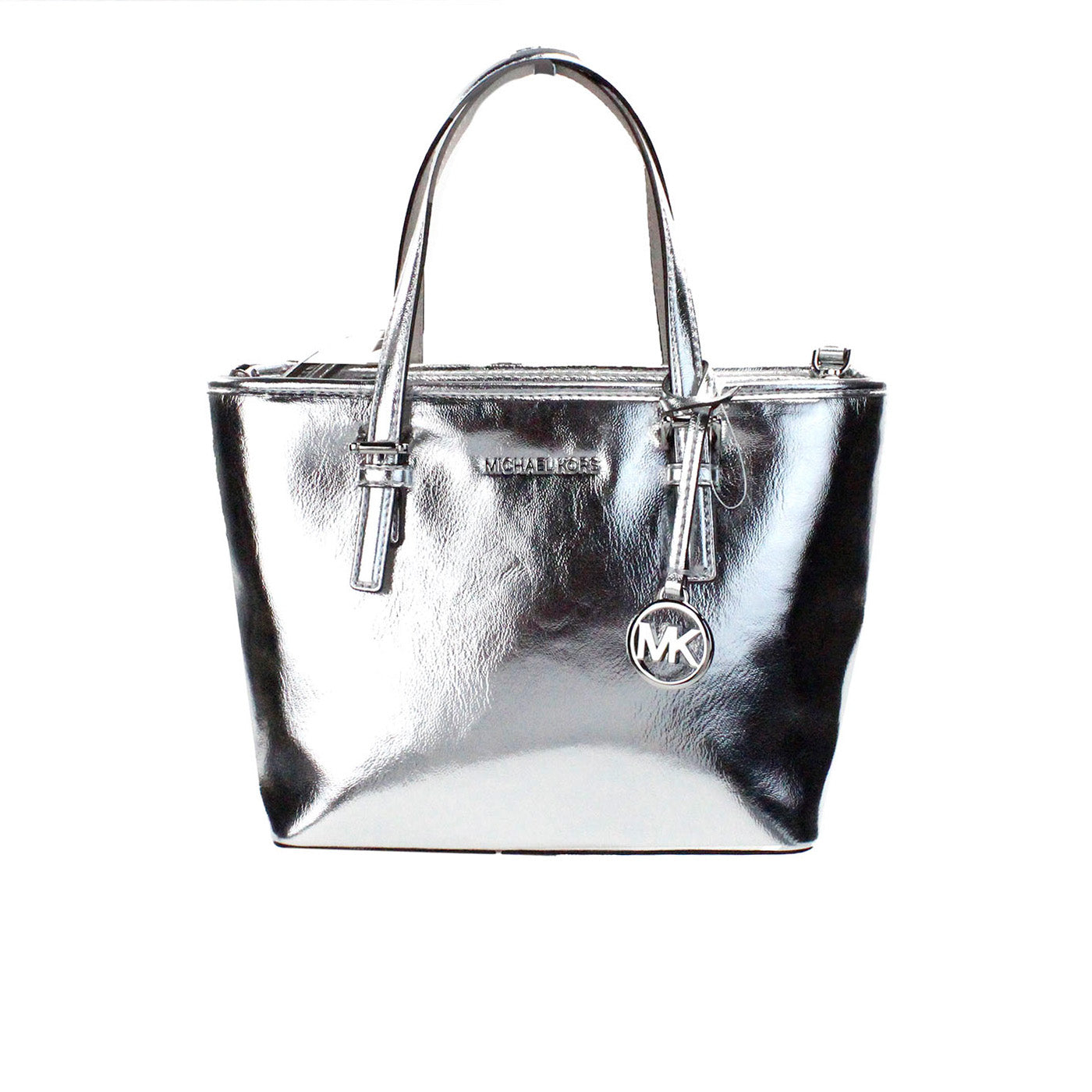 Michael Kors Jet Set Silver Metallic XS Carryall Top Zip Tote Bag Purse - Luksusmuotia Michael Kors - Tutustu YVES JAVANNI® 