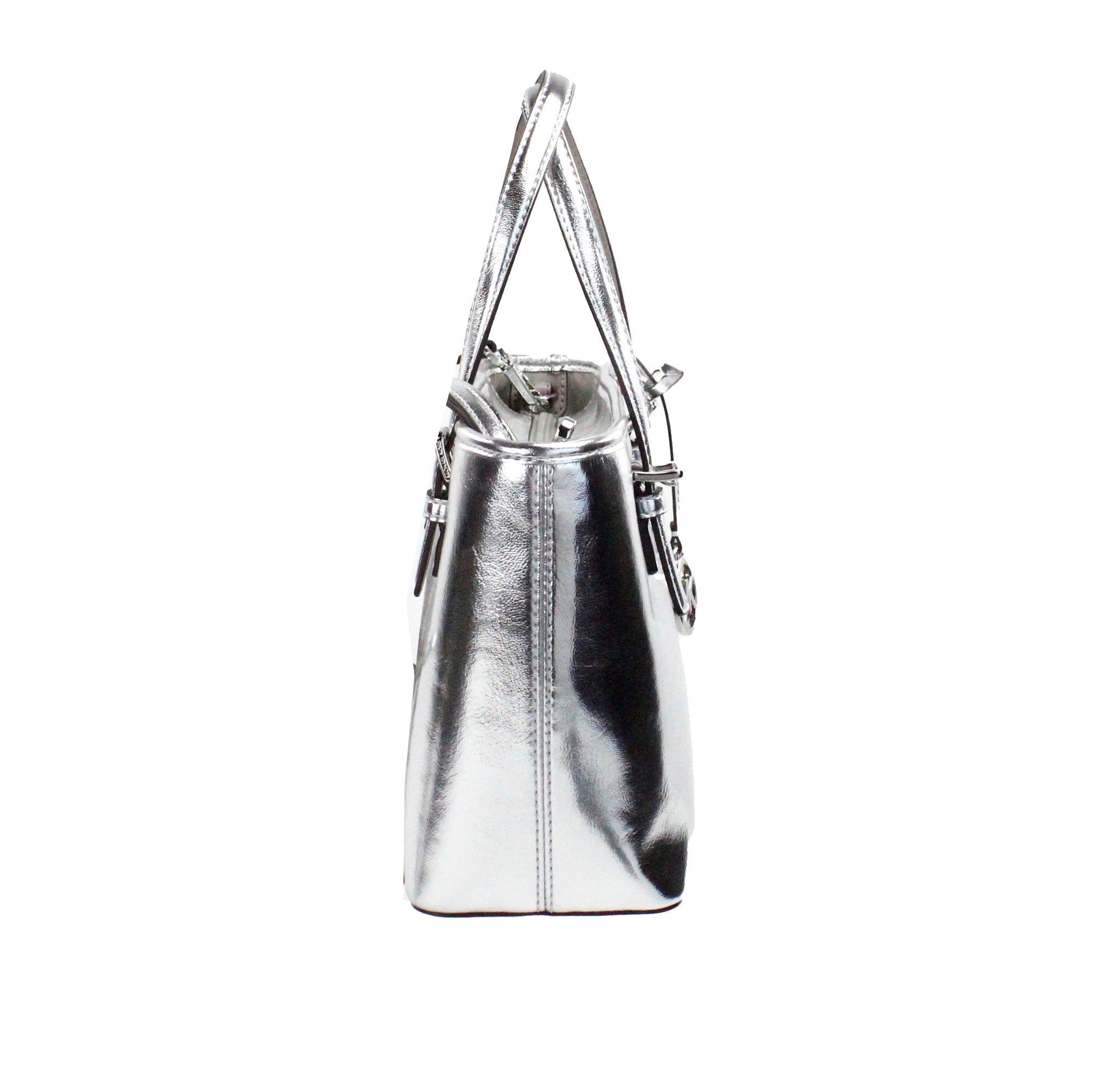 Michael Kors Jet Set Silver Metallic XS Carryall Top Zip Tote Bag Purse - Luksusmuotia Michael Kors - Tutustu YVES JAVANNI® 