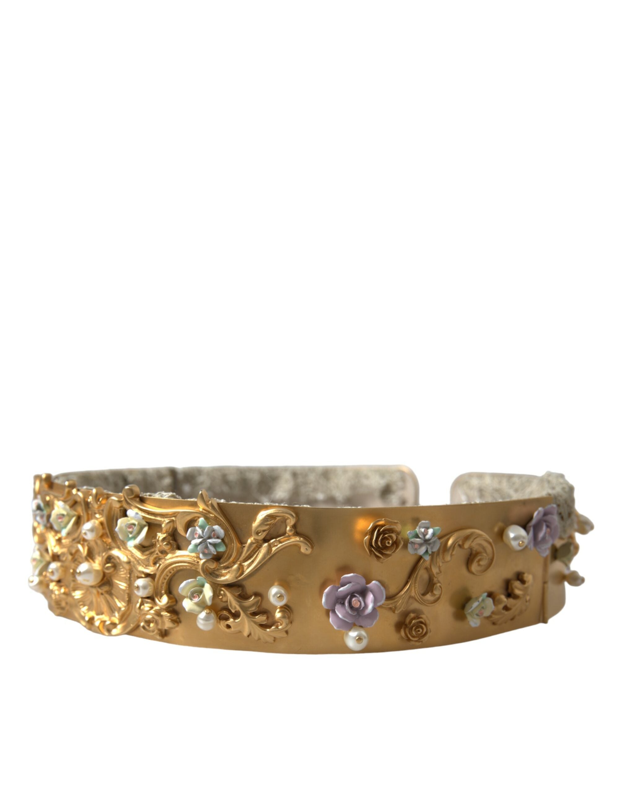 Dolce & Gabbana Elegant Gold-Tone Faux Pearl Floral Belt - Luksusmuotia Dolce & Gabbana - Tutustu YVES JAVANNI® 