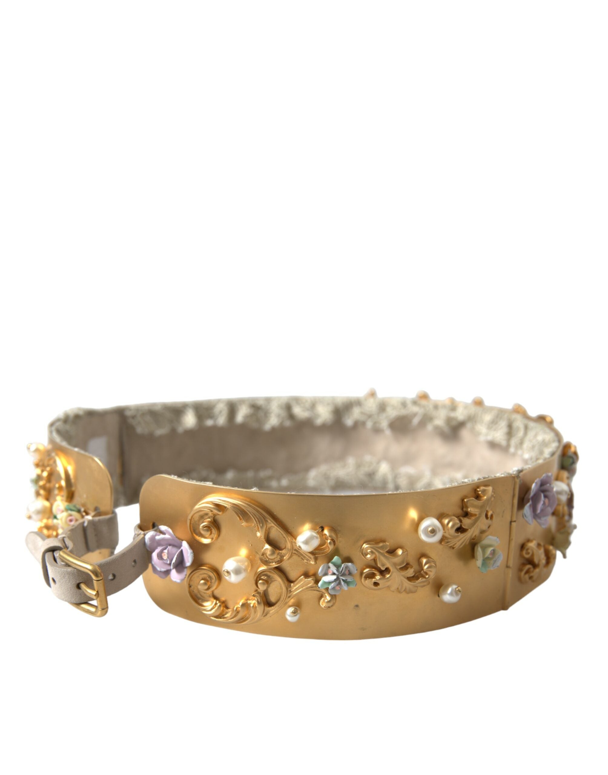 Dolce & Gabbana Elegant Gold-Tone Faux Pearl Floral Belt - Luksusmuotia Dolce & Gabbana - Tutustu YVES JAVANNI® 