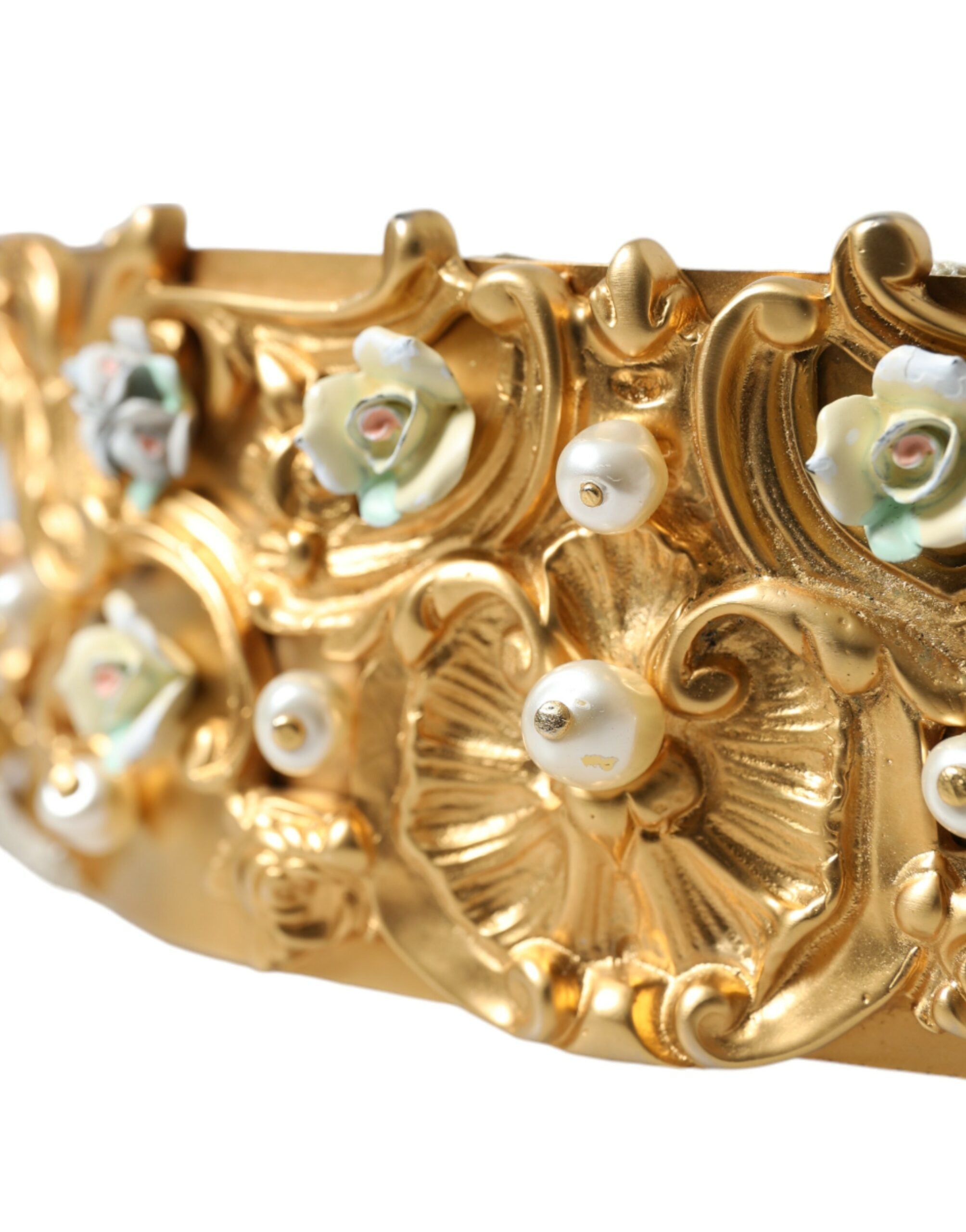 Dolce & Gabbana Elegant Gold-Tone Faux Pearl Floral Belt - Luksusmuotia Dolce & Gabbana - Tutustu YVES JAVANNI® 