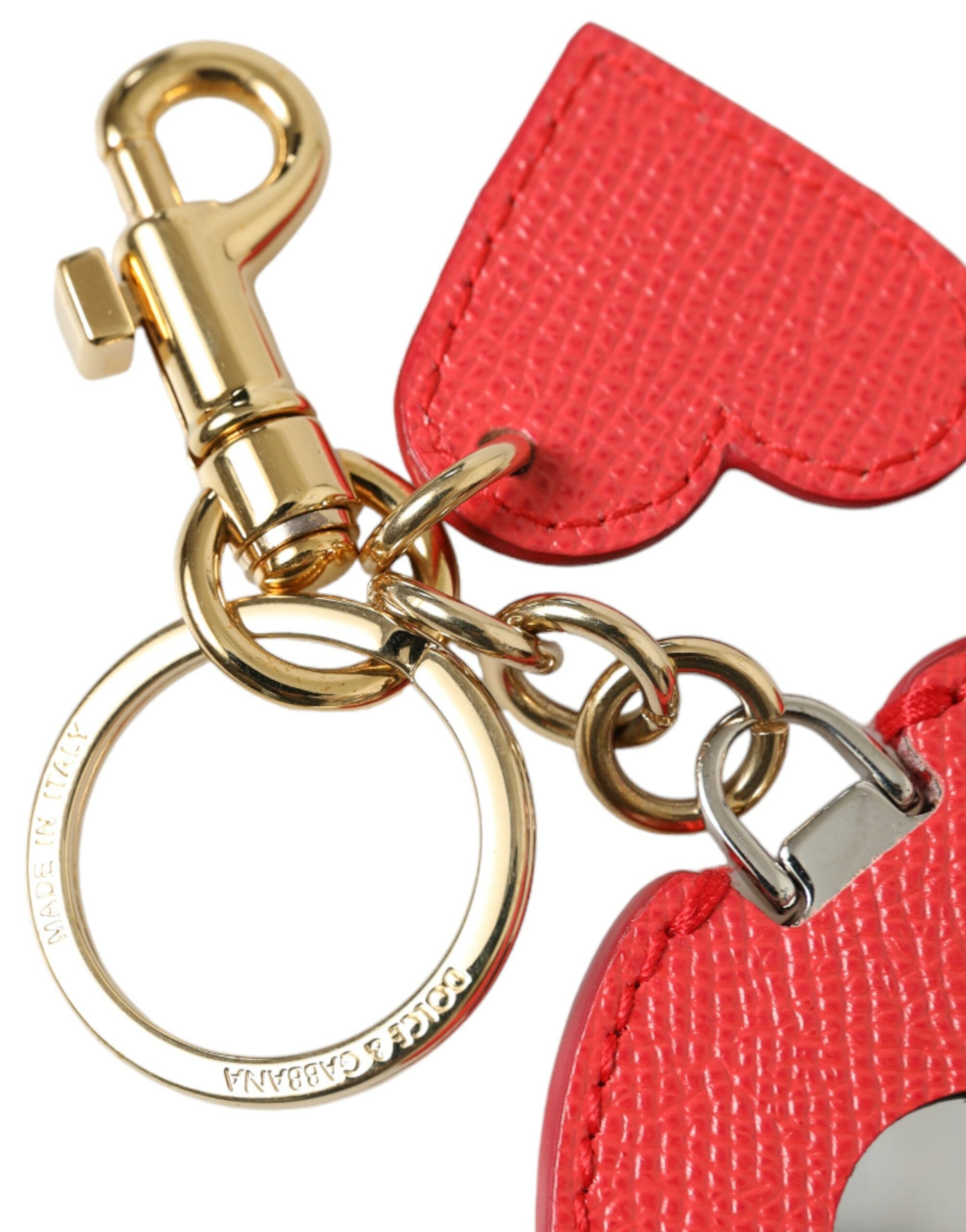 Dolce & Gabbana Elegant Red Leather Keychain with Gold Accents - Luksusmuotia Dolce & Gabbana - Tutustu YVES JAVANNI® 