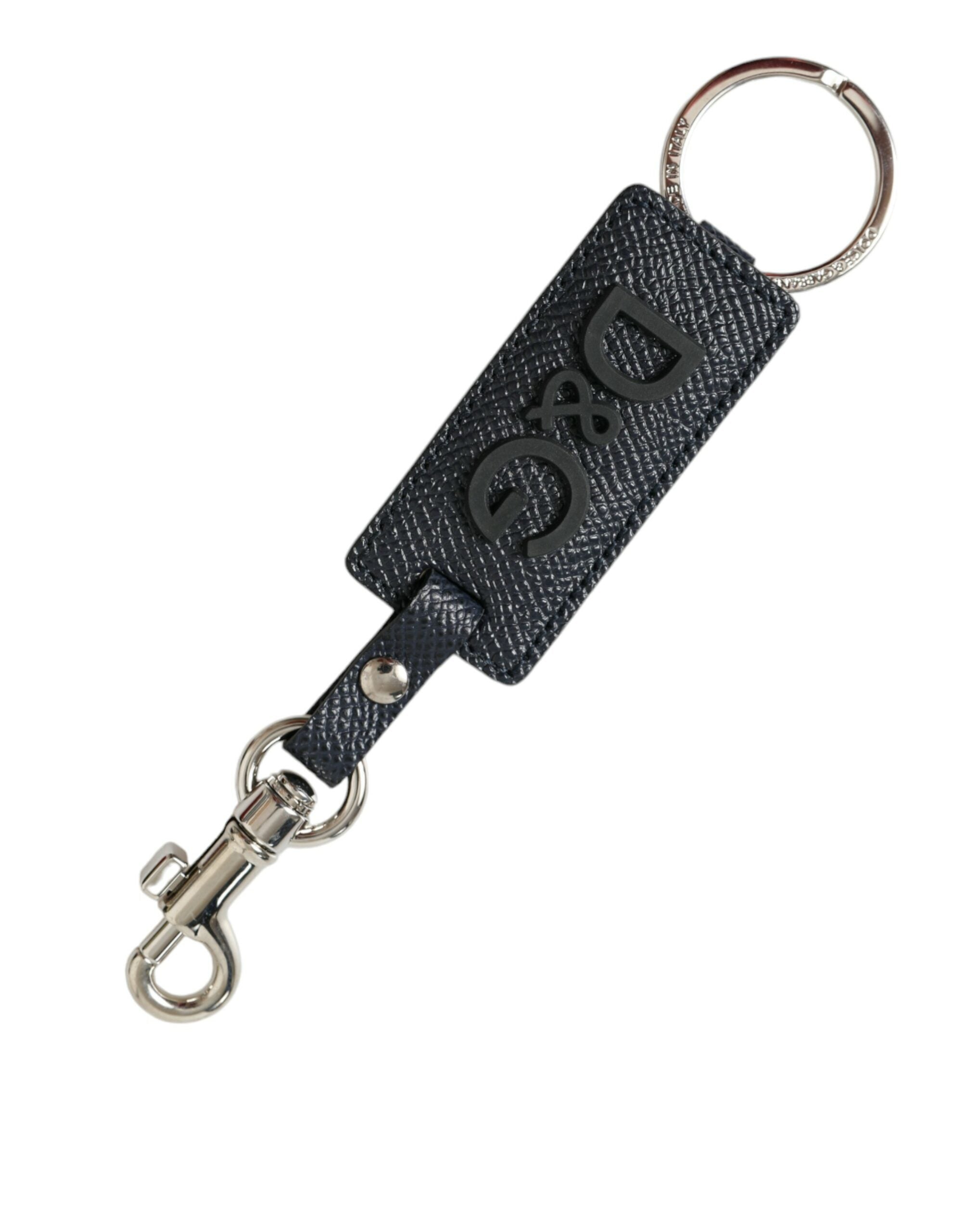 Dolce & Gabbana Elegant Leather Keychain in Black & Silver - Luksusmuotia Dolce & Gabbana - Tutustu YVES JAVANNI® 