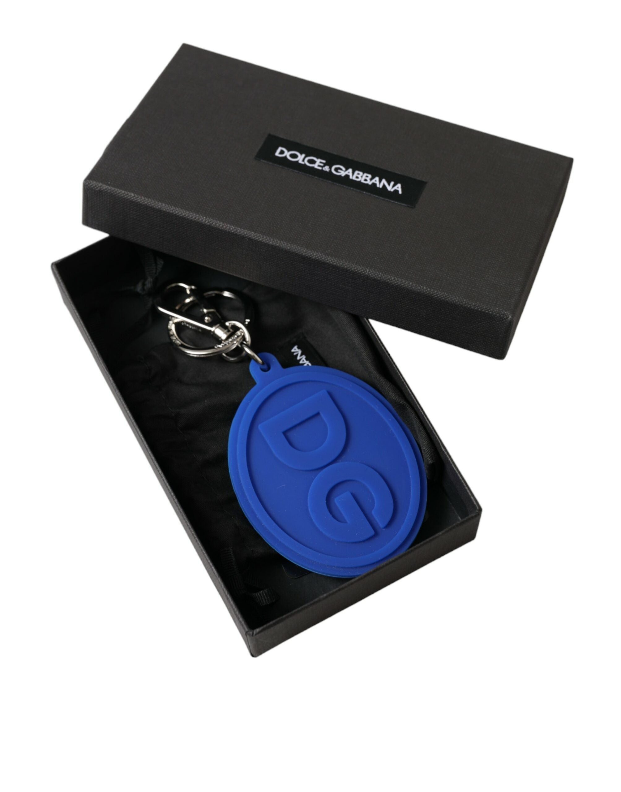 Dolce & Gabbana Elegant Blue Rubber Keychain with Brass Accents - Luksusmuotia Dolce & Gabbana - Tutustu YVES JAVANNI® 