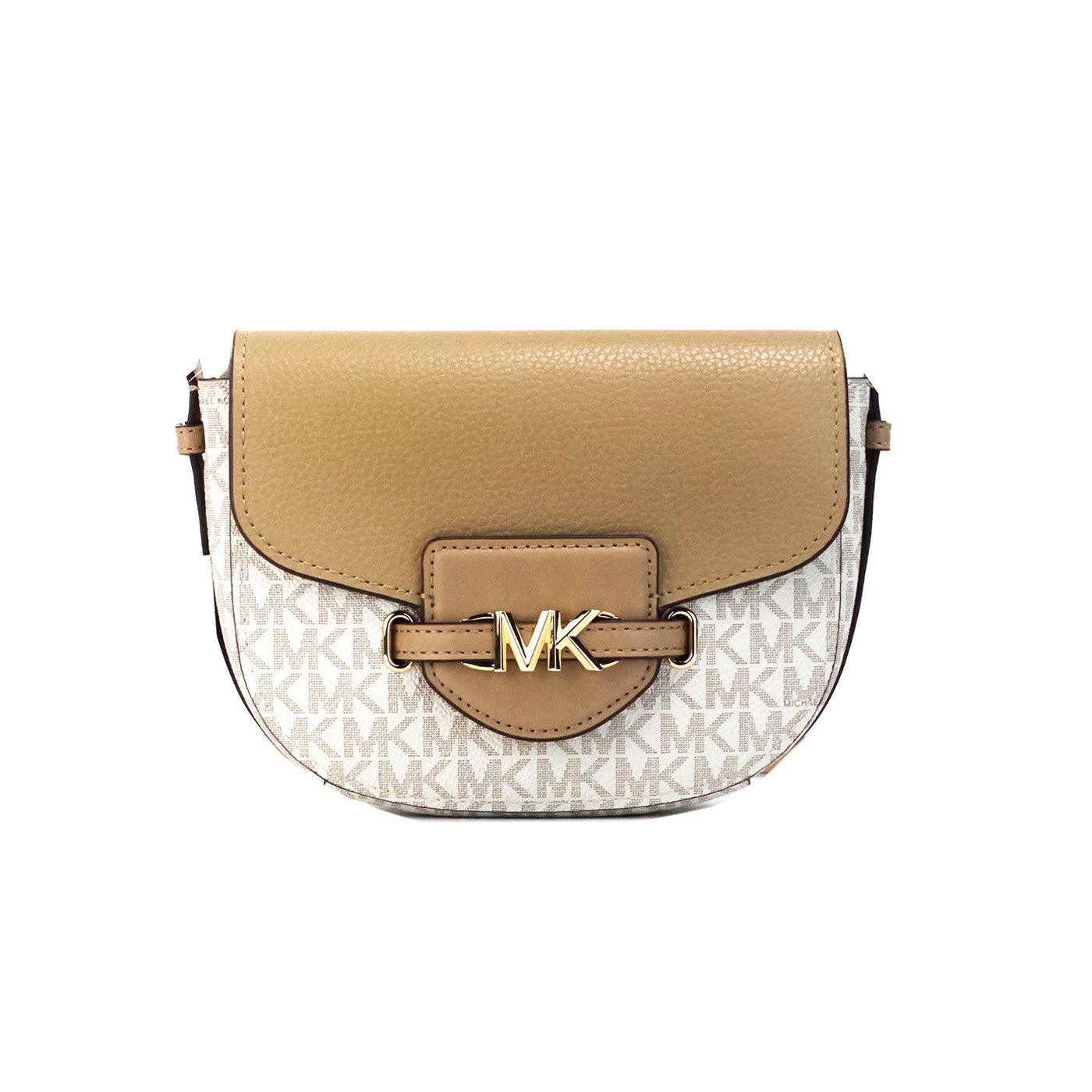 Michael Kors Reed Small Camel Signature PVC Flap Saddle Crossbody Bag - Luksusmuotia Michael Kors - Tutustu YVES JAVANNI® 