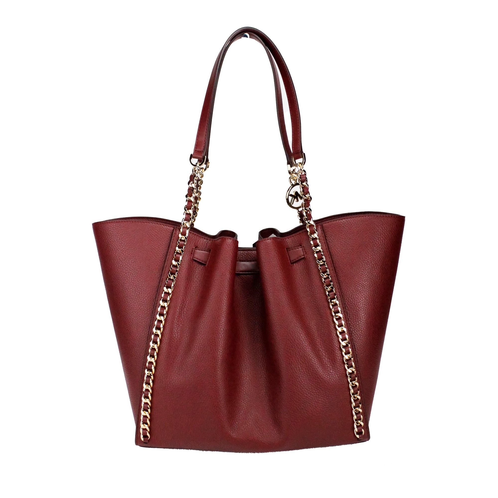 Michael Kors Mina Large Dark Cherry Leather Belted Chain Inlay Tote Bag - Luksusmuotia Michael Kors - Tutustu YVES JAVANNI® 