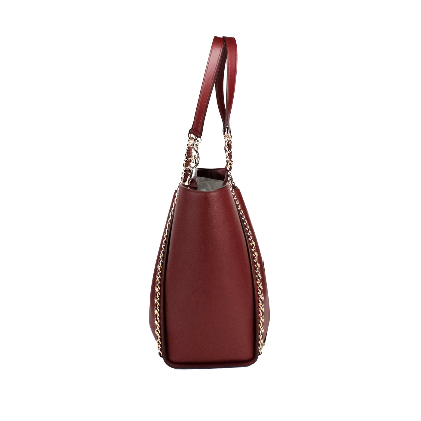 Michael Kors Mina Large Dark Cherry Leather Belted Chain Inlay Tote Bag - Luksusmuotia Michael Kors - Tutustu YVES JAVANNI® 