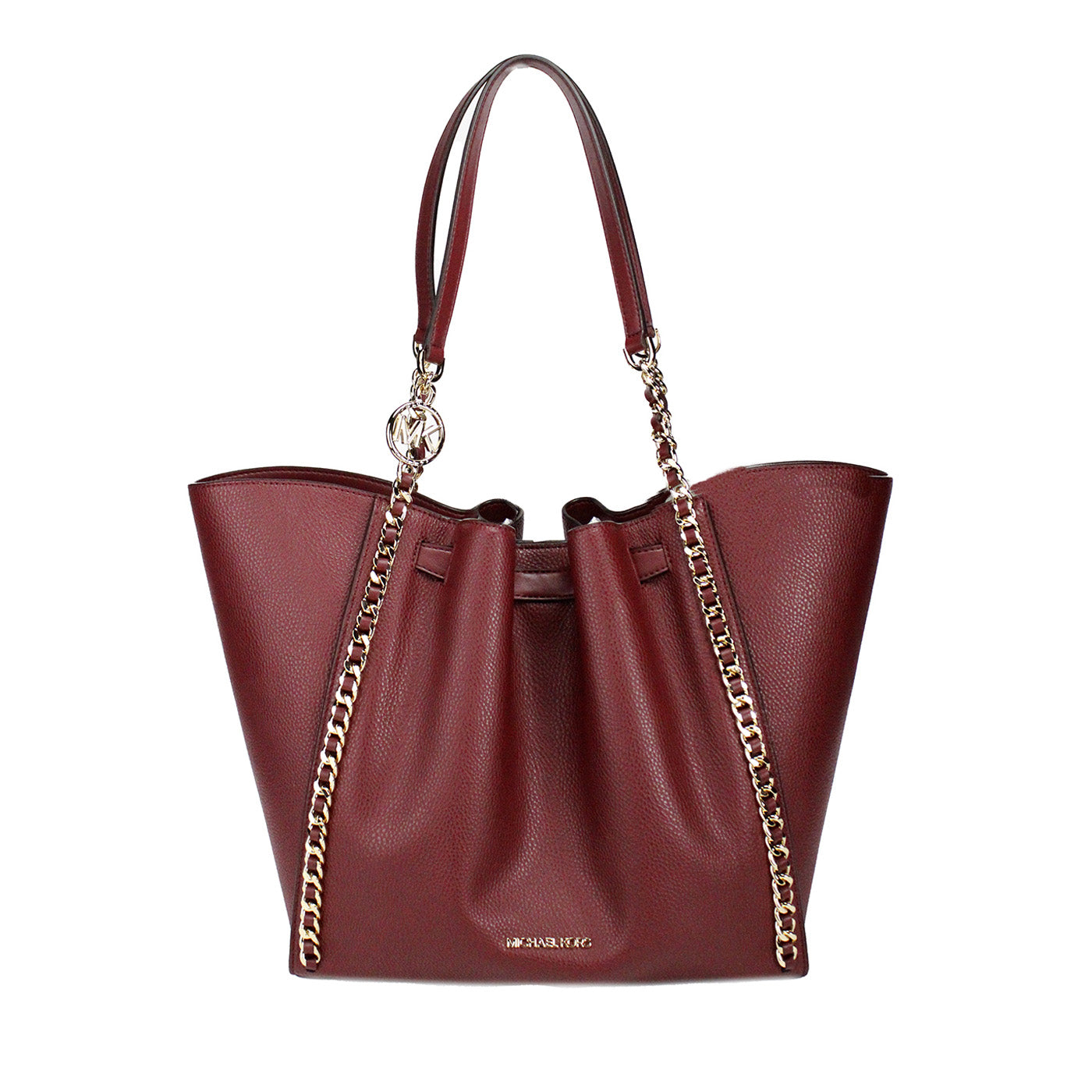 Michael Kors Mina Large Dark Cherry Leather Belted Chain Inlay Tote Bag - Luksusmuotia Michael Kors - Tutustu YVES JAVANNI® 