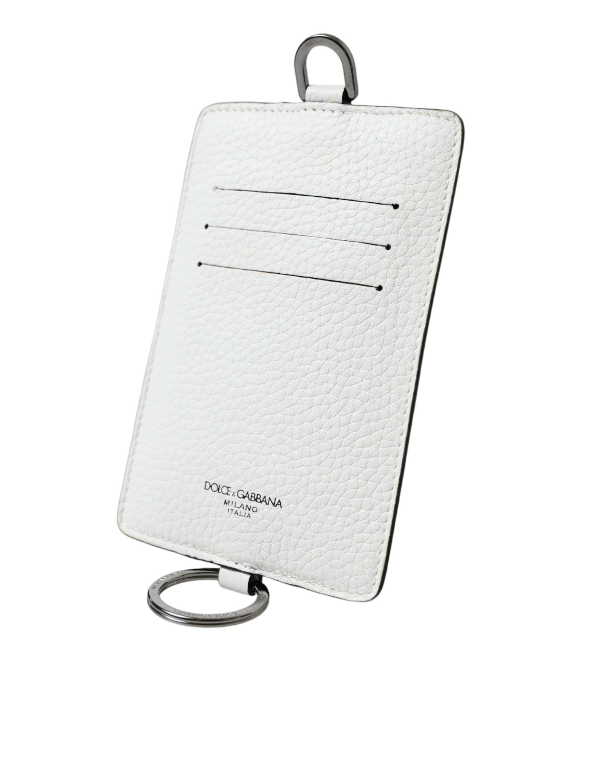 Dolce & Gabbana White Calf Leather Lanyard Logo Card Holder Wallet - Luksusmuotia Dolce & Gabbana - Tutustu YVES JAVANNI® 