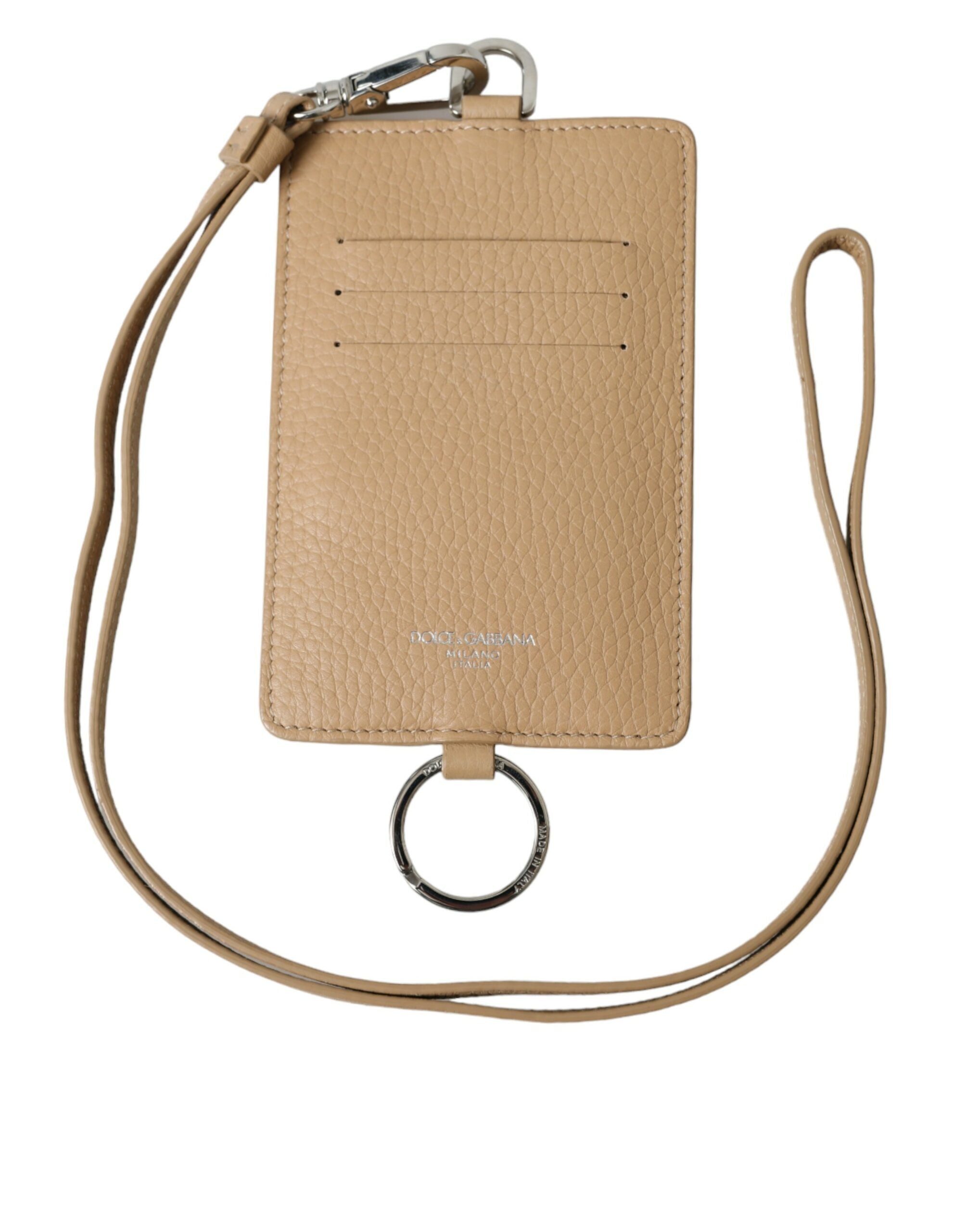 Dolce & Gabbana Beige Calf Leather Lanyard Logo Card Holder Wallet - Luksusmuotia Dolce & Gabbana - Tutustu YVES JAVANNI® 