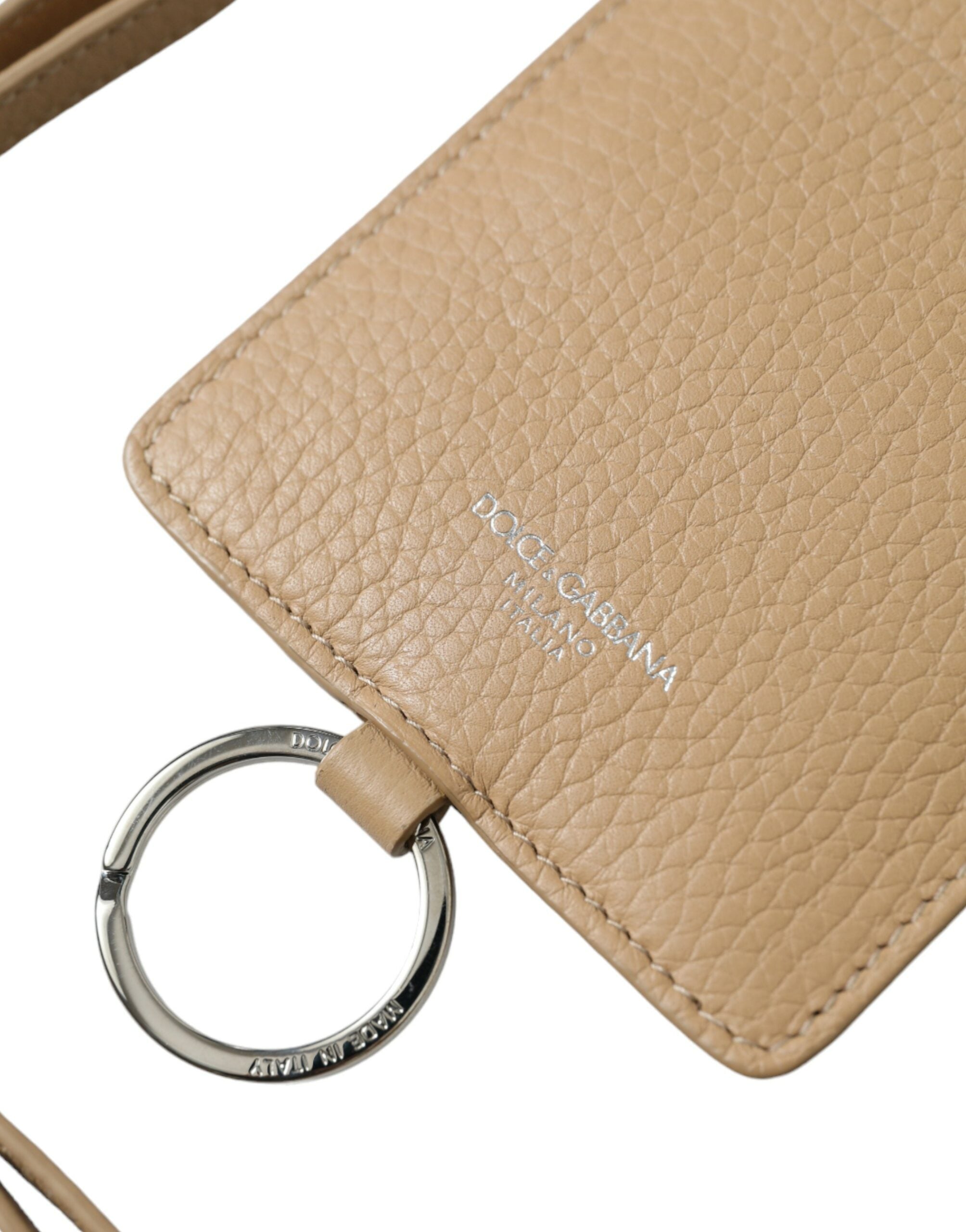 Dolce & Gabbana Beige Calf Leather Lanyard Logo Card Holder Wallet - Luksusmuotia Dolce & Gabbana - Tutustu YVES JAVANNI® 