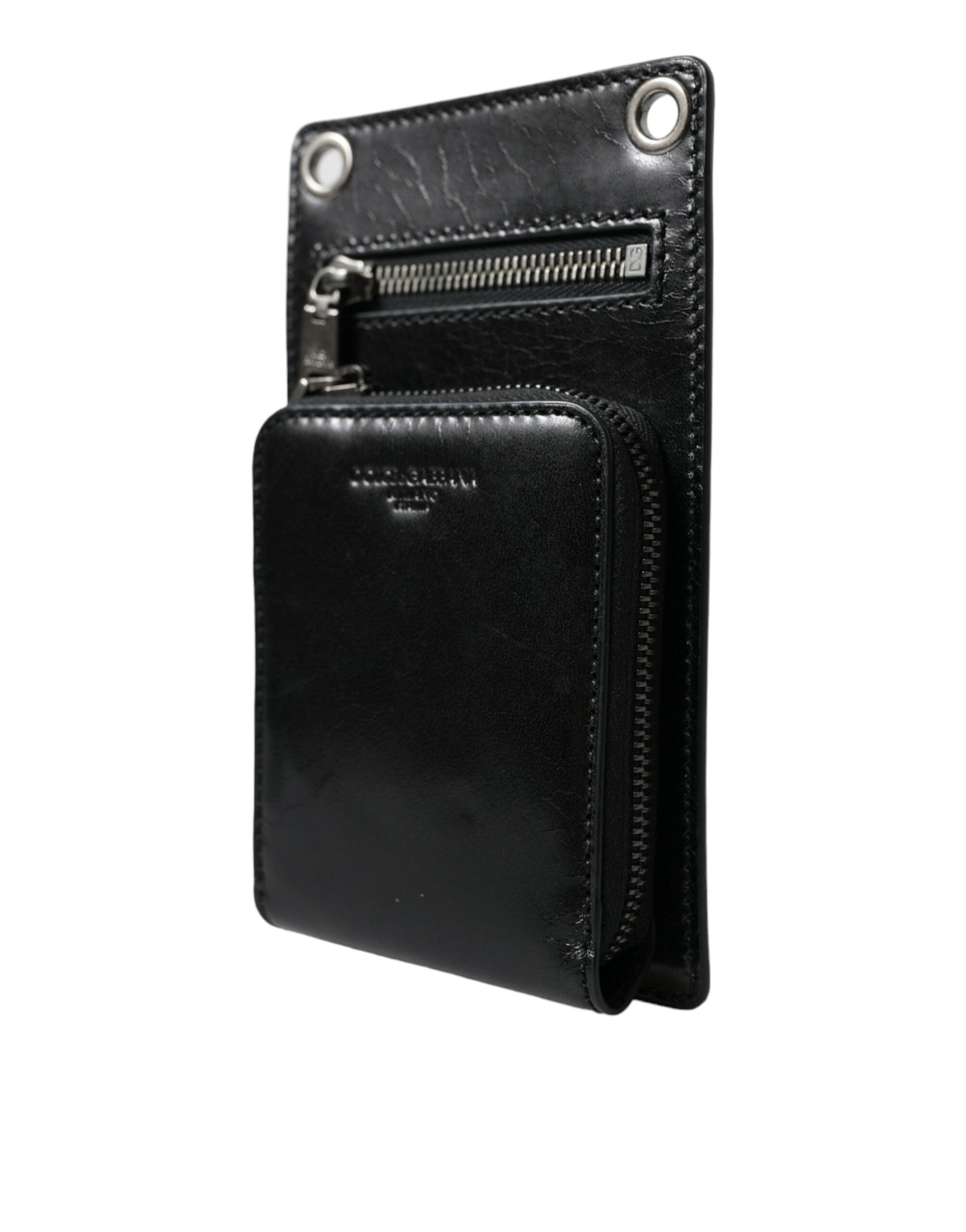 Dolce & Gabbana Black Calf Leather Zip Logo Shoulder Neck Strap Wallet - Luksusmuotia Dolce & Gabbana - Tutustu YVES JAVANNI® 