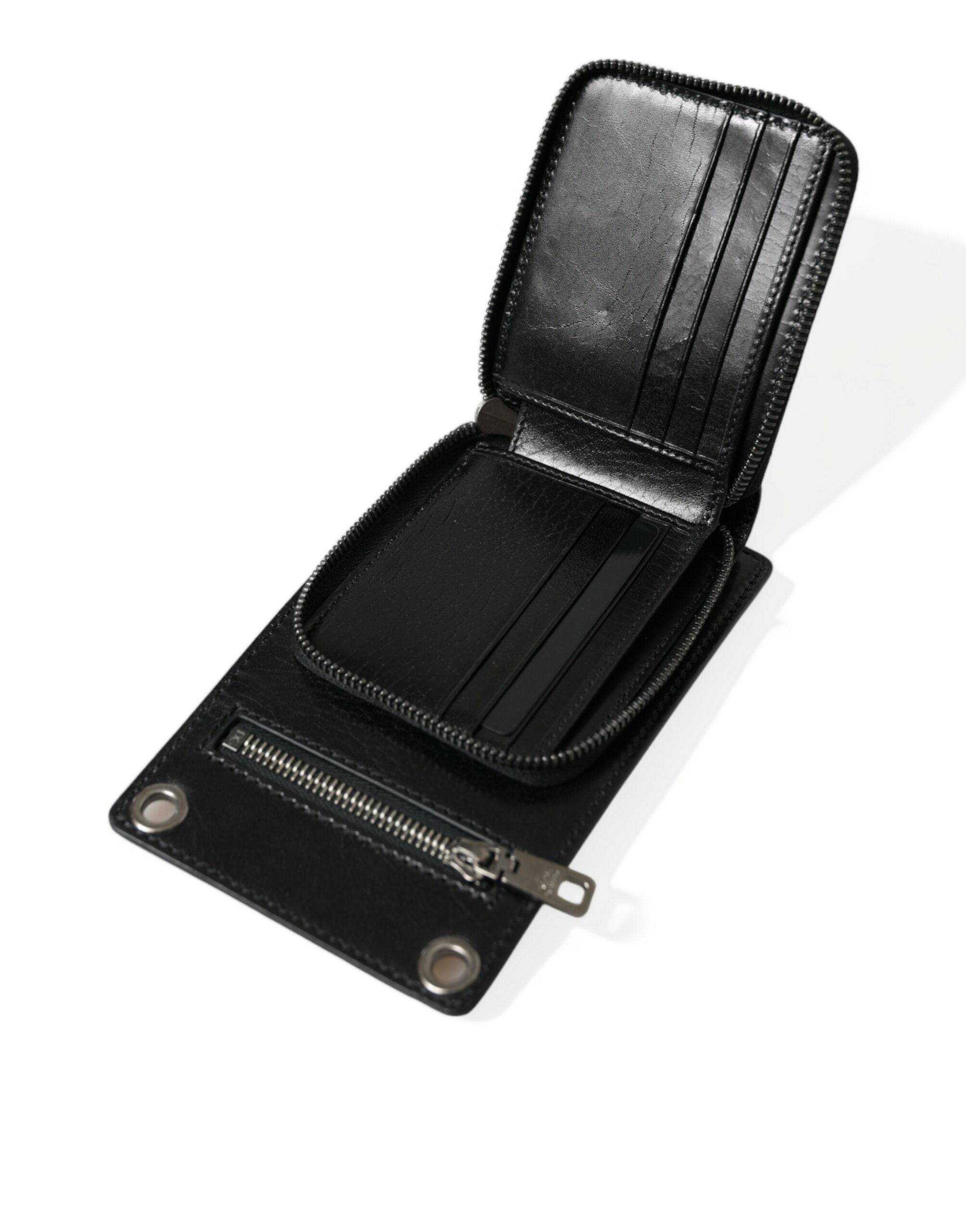 Dolce & Gabbana Black Calf Leather Zip Logo Shoulder Neck Strap Wallet - Luksusmuotia Dolce & Gabbana - Tutustu YVES JAVANNI® 