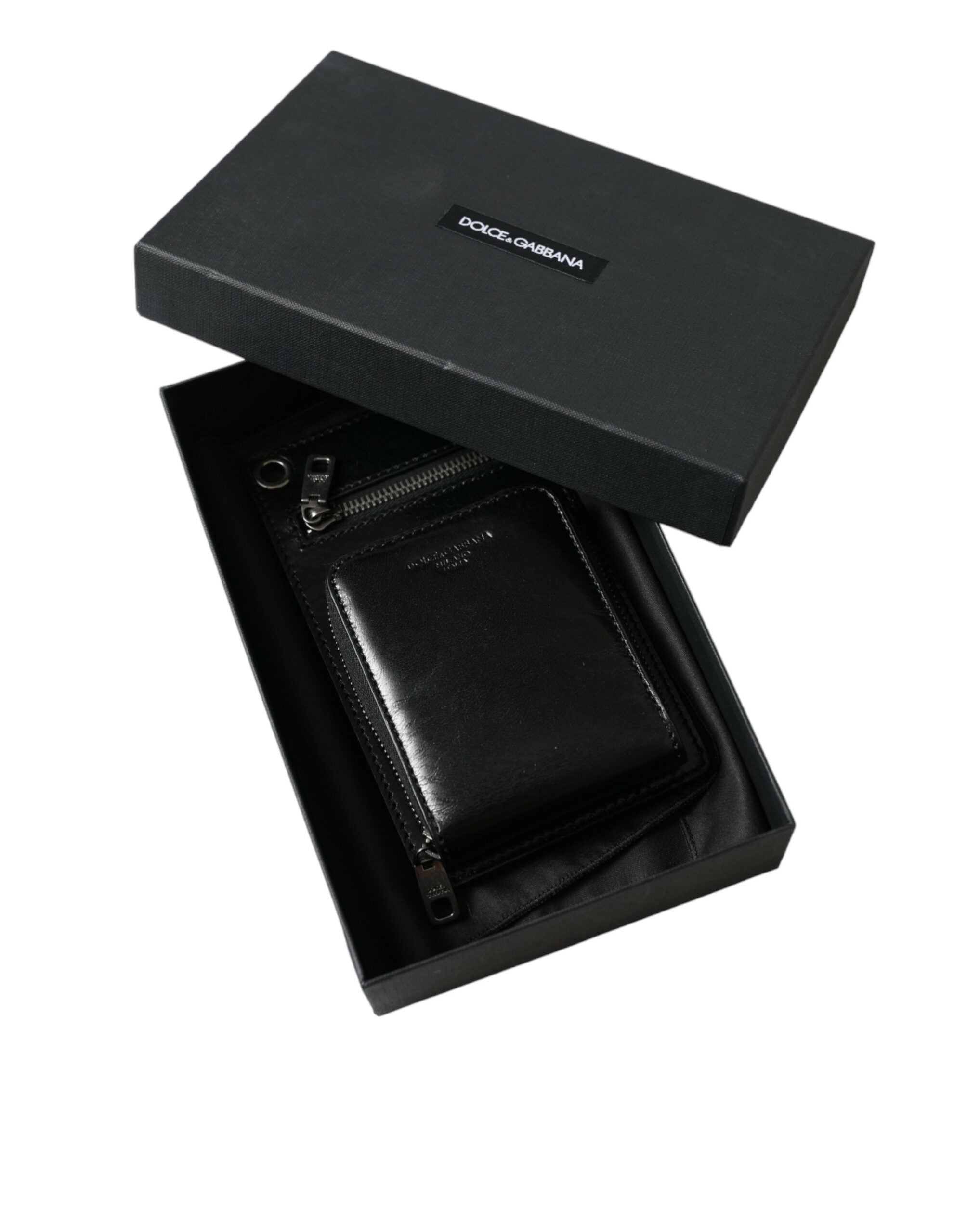 Dolce & Gabbana Black Calf Leather Zip Logo Shoulder Neck Strap Wallet - Luksusmuotia Dolce & Gabbana - Tutustu YVES JAVANNI® 