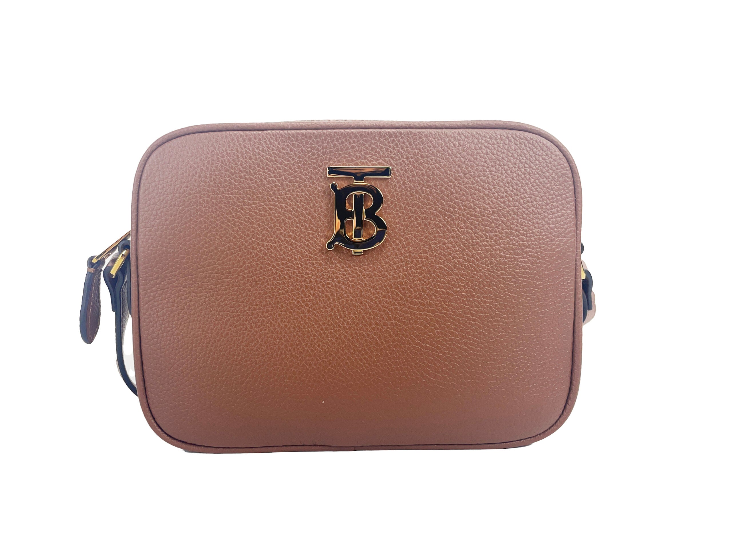 Burberry Small Leather Tan Camera Crossbody TB Logo Bag - Luksusmuotia Burberry - Tutustu YVES JAVANNI® 