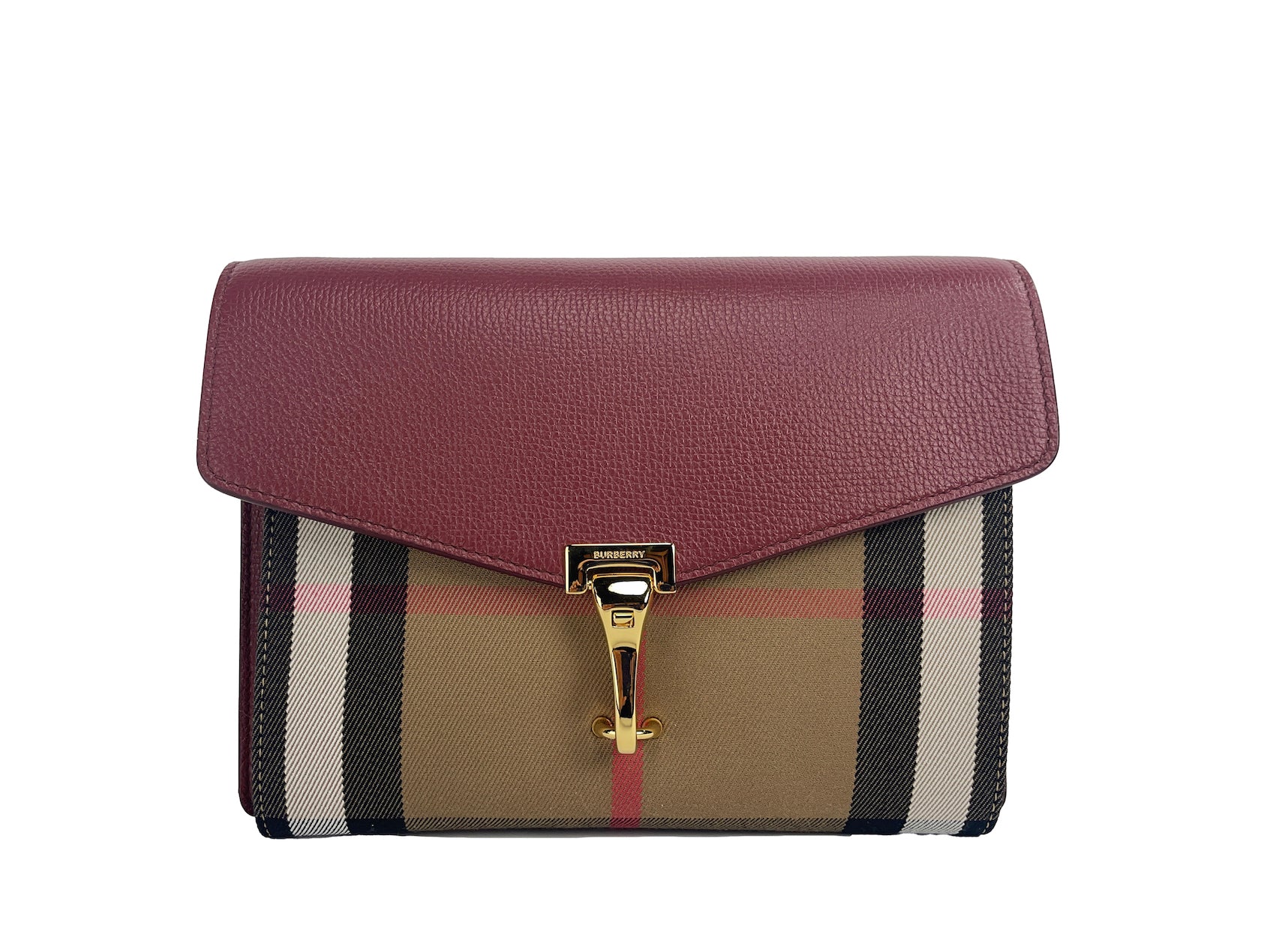 Burberry Macken Small Crimson House Check Leather Crossbody Bag - Luksuslaukut ja asusteet Burberry - Tutustu YVES JAVANNI® 