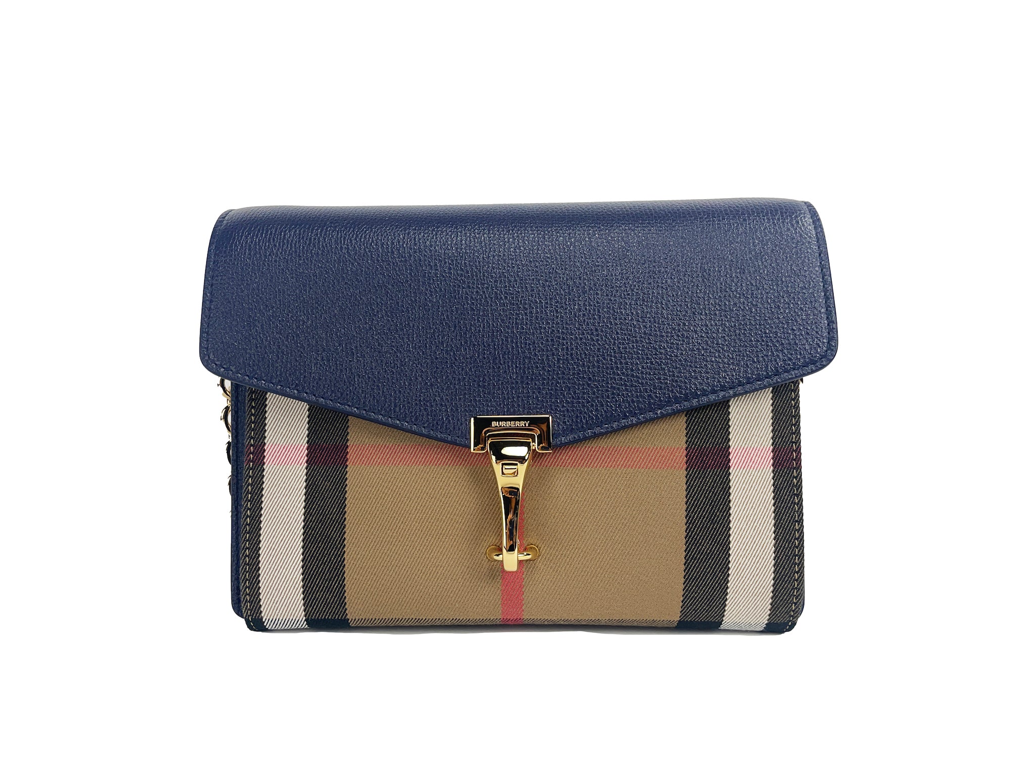 Burberry Macken Small Regency Blue House Check Leather Crossbody Bag - Luksuslaukut ja asusteet Burberry - Tutustu YVES JAVANNI® 