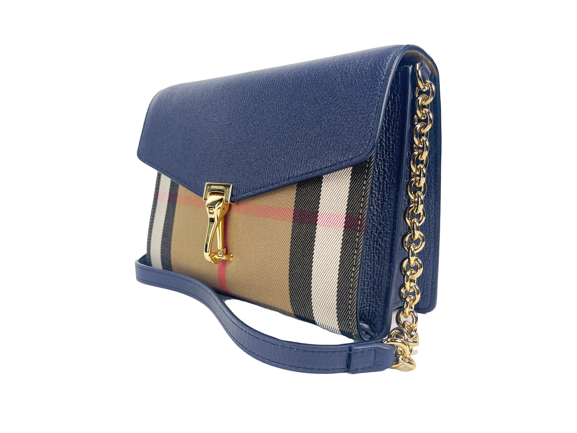 Burberry Macken Small Regency Blue House Check Leather Crossbody Bag - Luksusmuotia Burberry - Tutustu YVES JAVANNI® 