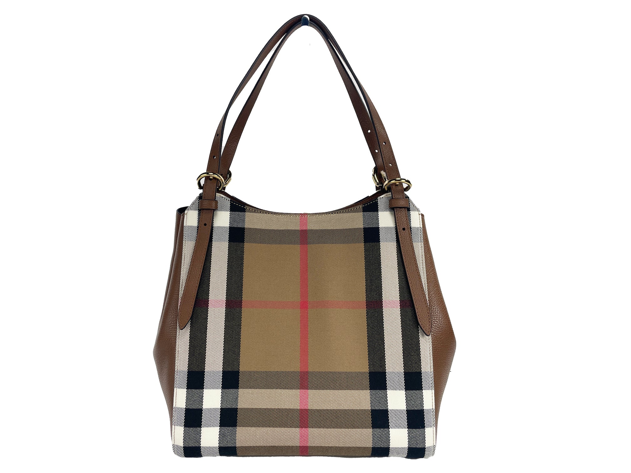 Burberry Small Canterby Tan Leather Check Canvas Tote Bag Purse - Luksusmuotia Burberry - Tutustu YVES JAVANNI® 