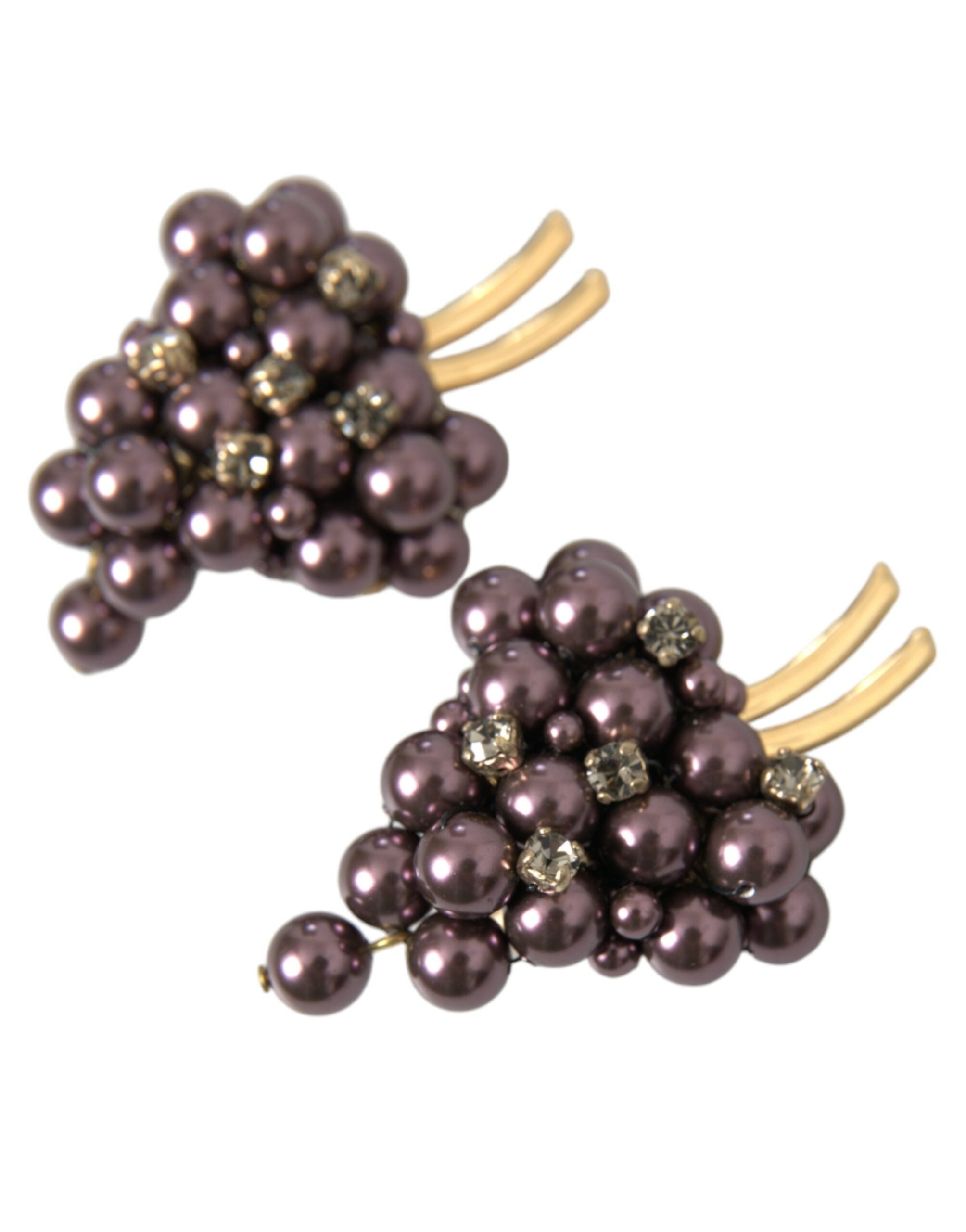 Dolce & Gabbana Purple Grape Pearl Sicily Gold Brass Floral Clip On Earrings - Luksuslaukut ja asusteet Dolce & Gabbana - Tutustu YVES JAVANNI® 