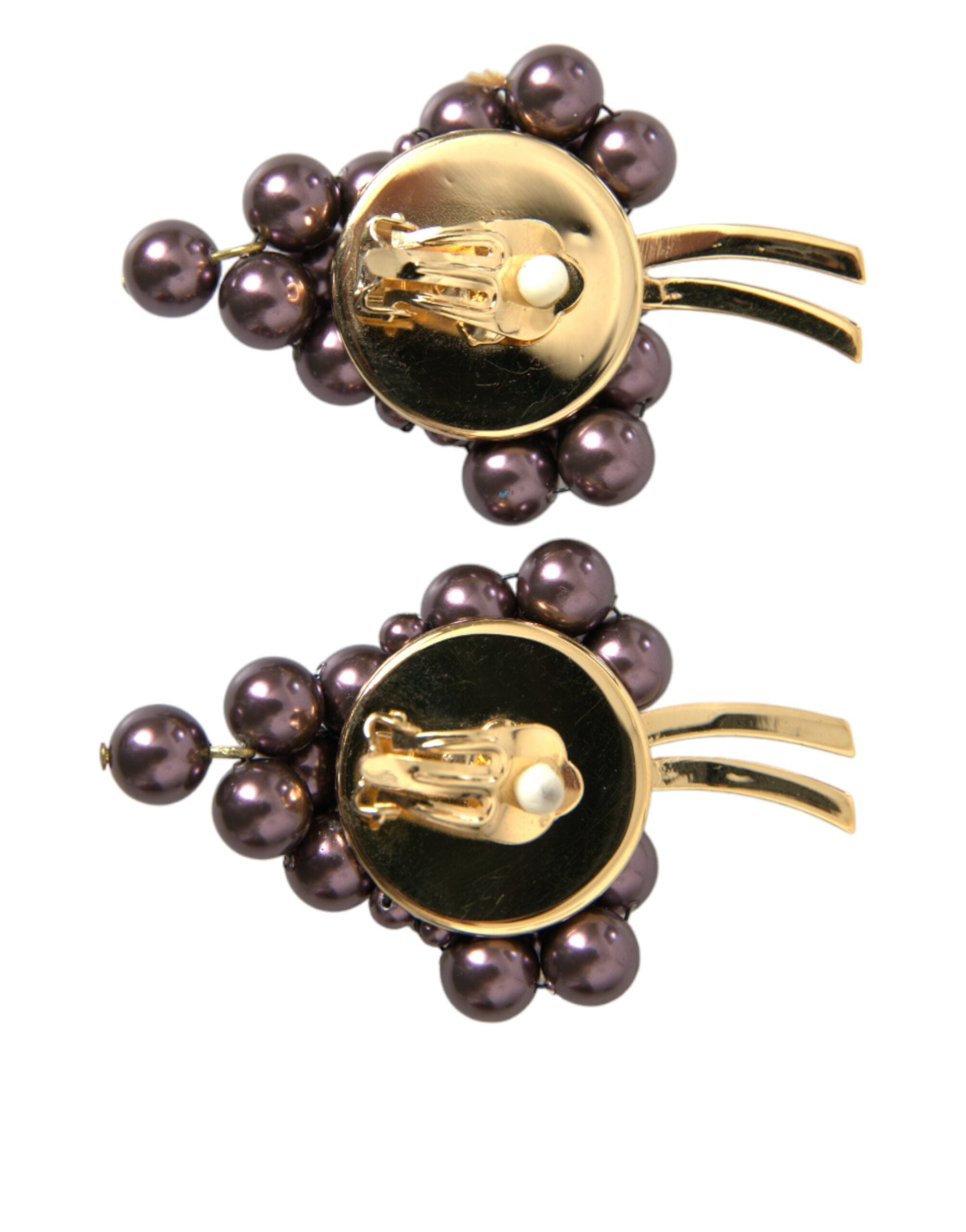 Dolce & Gabbana Purple Grape Pearl Sicily Gold Brass Floral Clip On Earrings - Luksuslaukut ja asusteet Dolce & Gabbana - Tutustu YVES JAVANNI® 