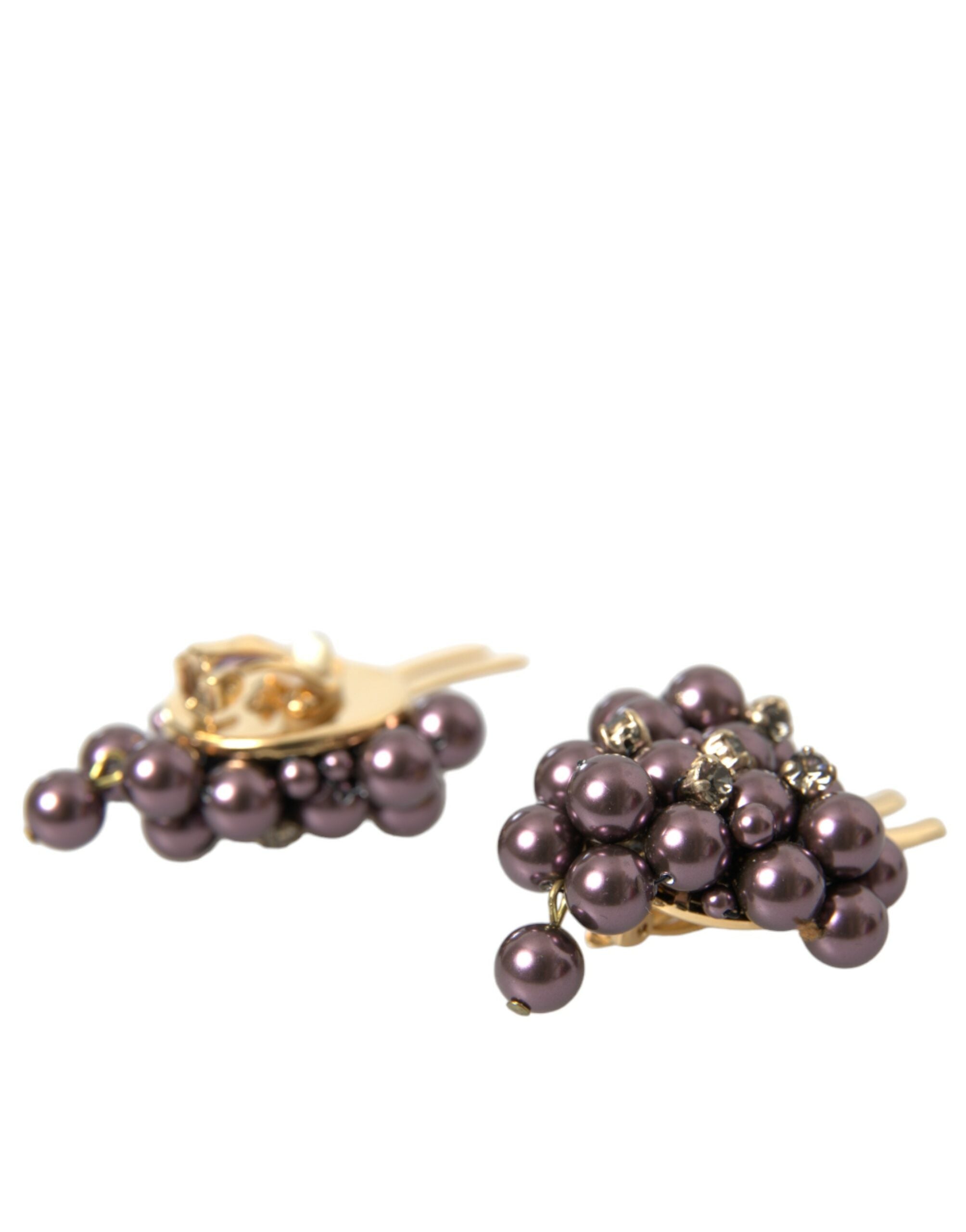 Dolce & Gabbana Purple Grape Pearl Sicily Gold Brass Floral Clip On Earrings - Luksuslaukut ja asusteet Dolce & Gabbana - Tutustu YVES JAVANNI® 