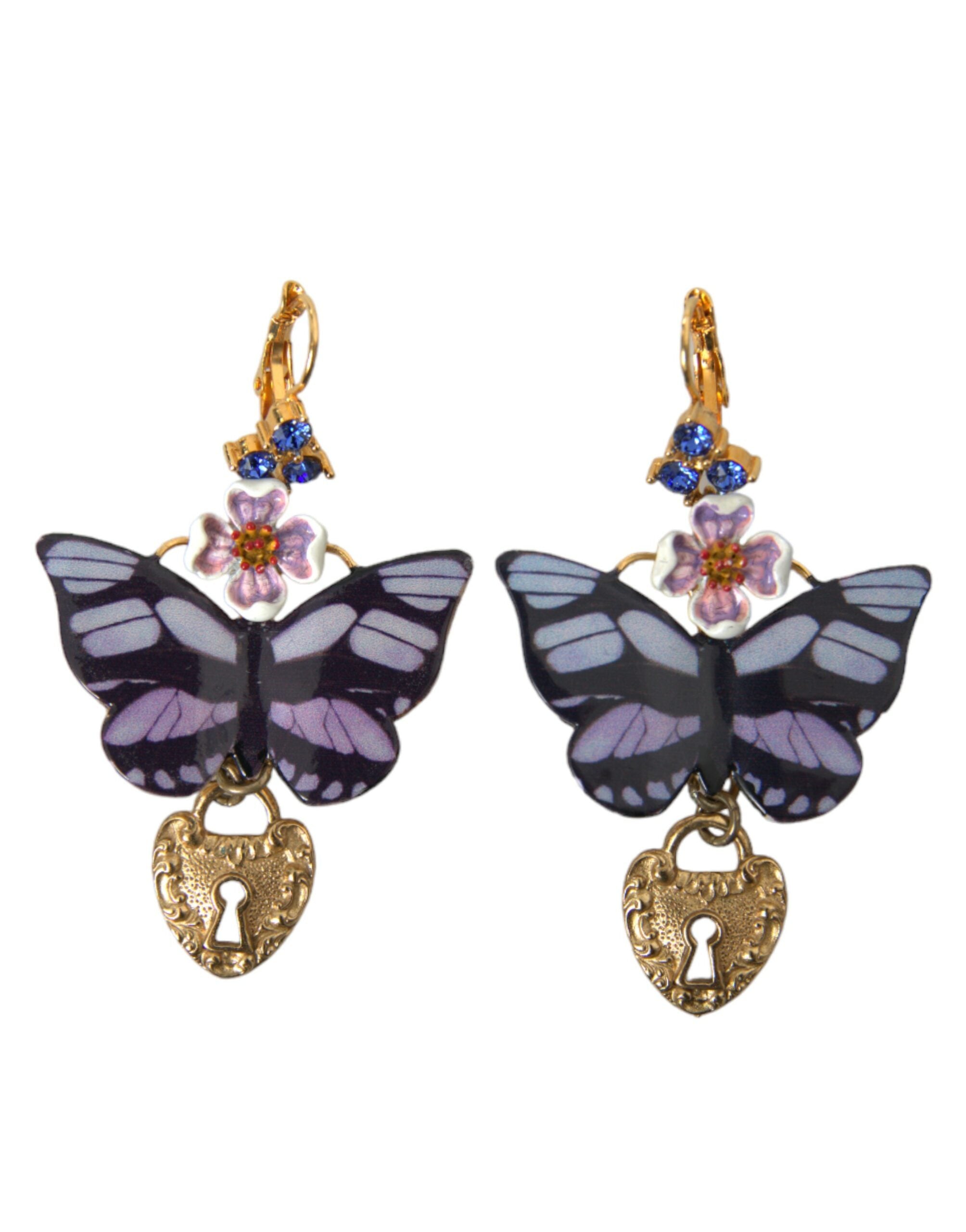 Dolce & Gabbana Gold Purple Crystal Butterfly Heart Locket Earrings - Luksusmuotia Dolce & Gabbana - Tutustu YVES JAVANNI® 