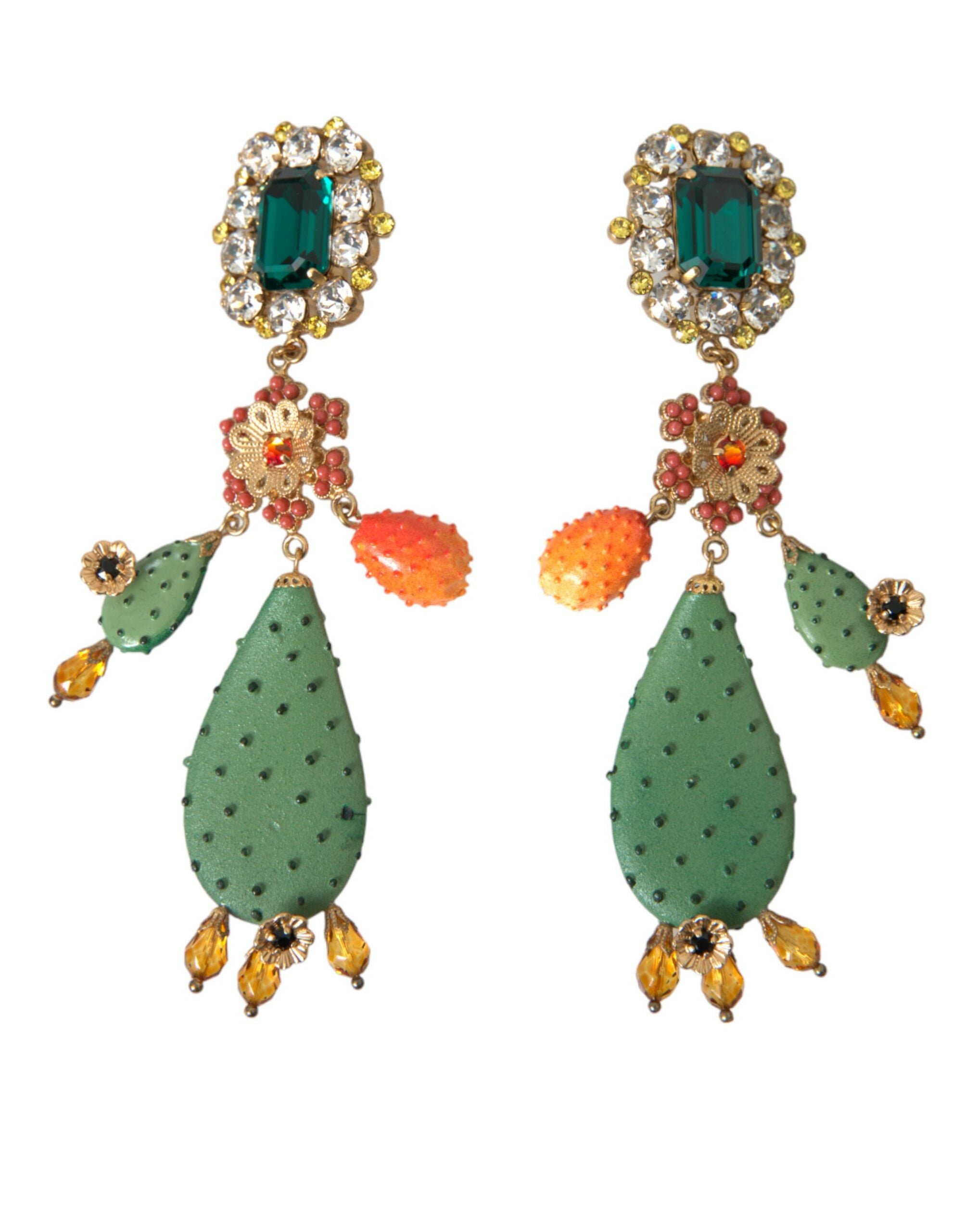 Dolce & Gabbana Green Cactus Crystal Clip On Jewelry Dangling Earrings - Luksuslaukut ja asusteet Dolce & Gabbana - Tutustu YVES JAVANNI® 