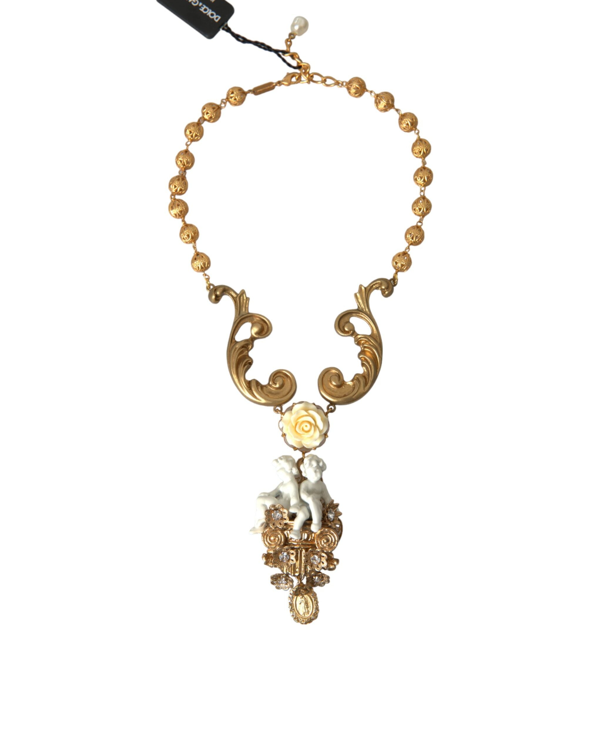 Dolce & Gabbana Gold Brass Angel Floral Beaded Embellished Necklace - Luksusmuotia Dolce & Gabbana - Tutustu YVES JAVANNI® 