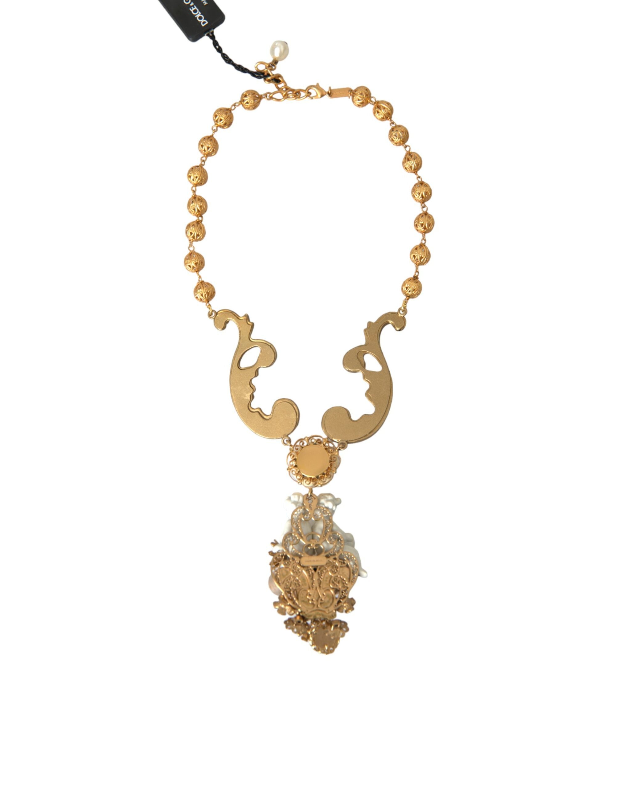 Dolce & Gabbana Gold Brass Angel Floral Beaded Embellished Necklace - Luksusmuotia Dolce & Gabbana - Tutustu YVES JAVANNI® 