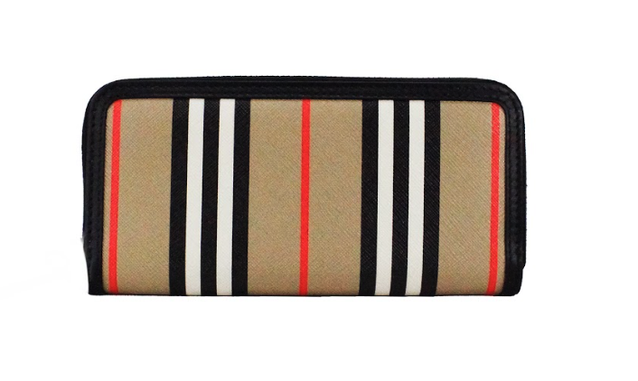 Burberry Ellerby Black Leather Icon Stripe Canvas Zip Around Continental Wallet - Luksusmuotia Burberry - Tutustu YVES JAVANNI® 