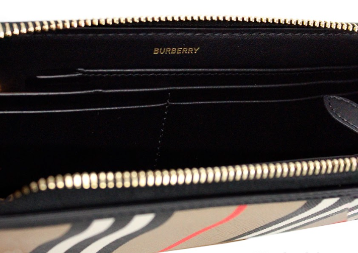 Burberry Ellerby Black Leather Icon Stripe Canvas Zip Around Continental Wallet - Luksusmuotia Burberry - Tutustu YVES JAVANNI® 