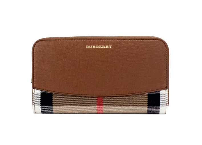 Burberry Elmore Tan Grainy Leather House Check Canvas Continental Clutch Wallet - Luksusmuotia Burberry - Tutustu YVES JAVANNI® 